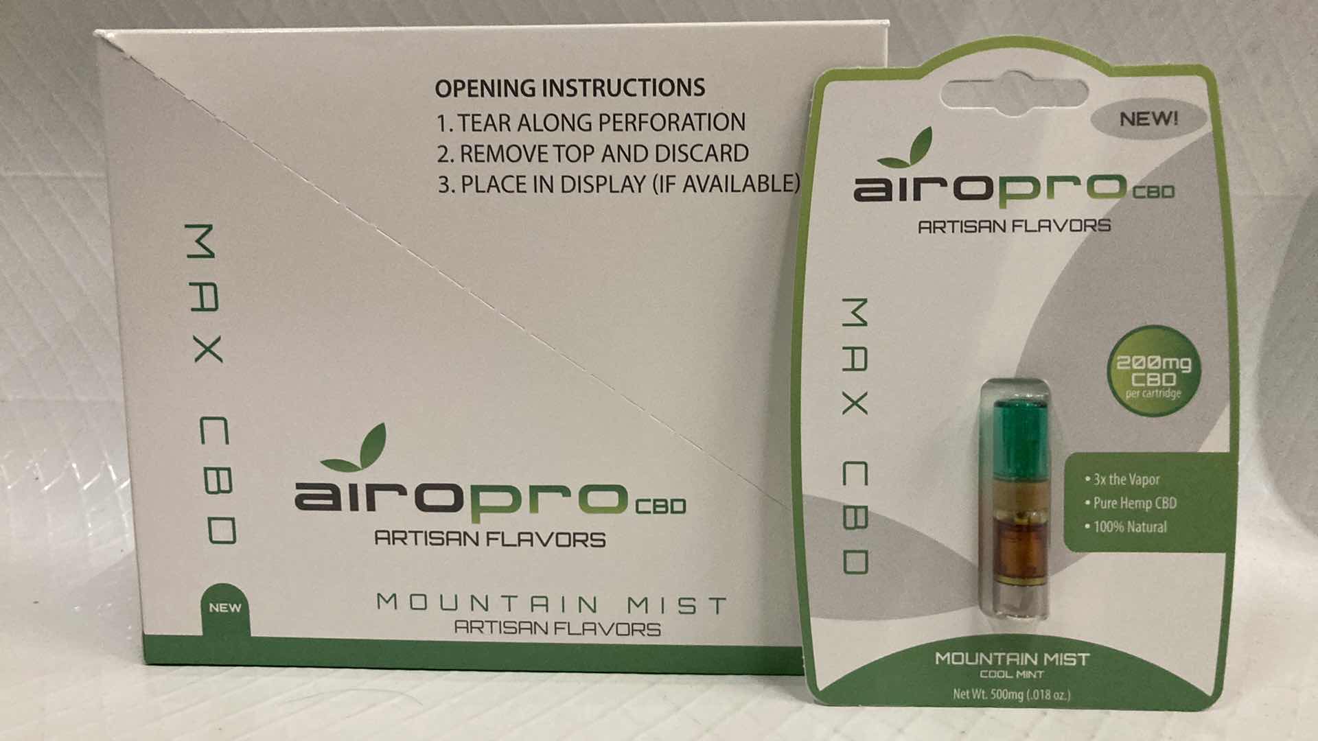 Photo 1 of NEW AIROPRO 200MG CBD OIL CARTRIDGE MOUNTAIN MIST FLAVOR (10)