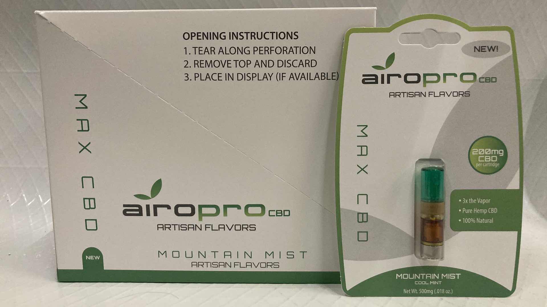 Photo 1 of NEW AIROPRO 200MG CBD OIL CARTRIDGE MOUNTAIN MIST FLAVOR (10)