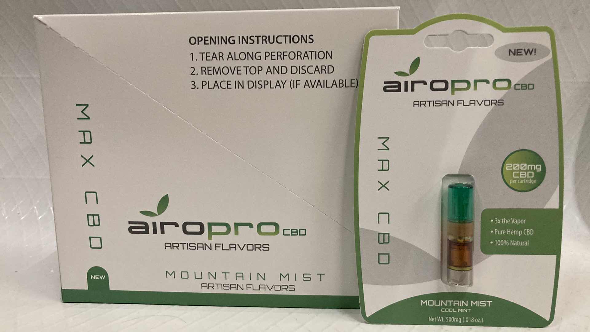 Photo 1 of NEW AIROPRO 200MG CBD OIL CARTRIDGE MOUNTAIN MIST FLAVOR (10)