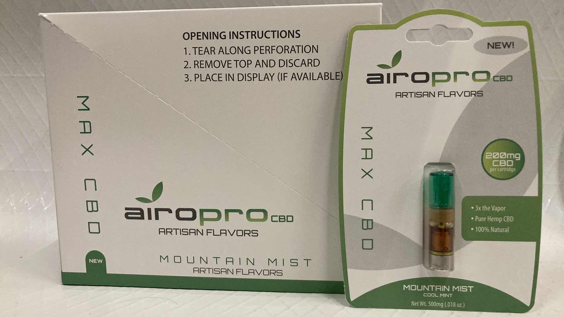 Photo 1 of NEW AIROPRO 200MG CBD OIL CARTRIDGE MOUNTAIN MIST FLAVOR (10)