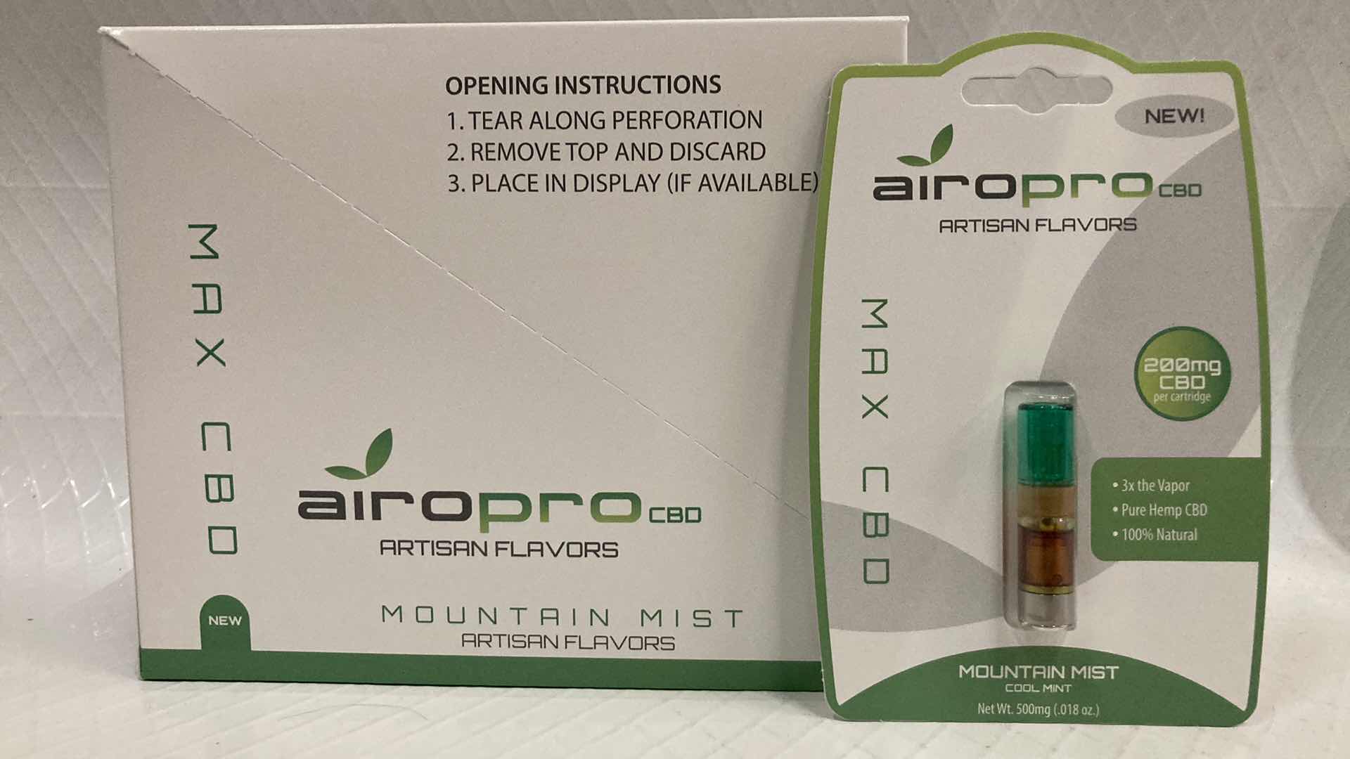 Photo 1 of NEW AIROPRO 200MG CBD OIL CARTRIDGE MOUNTAIN MIST FLAVOR (10)