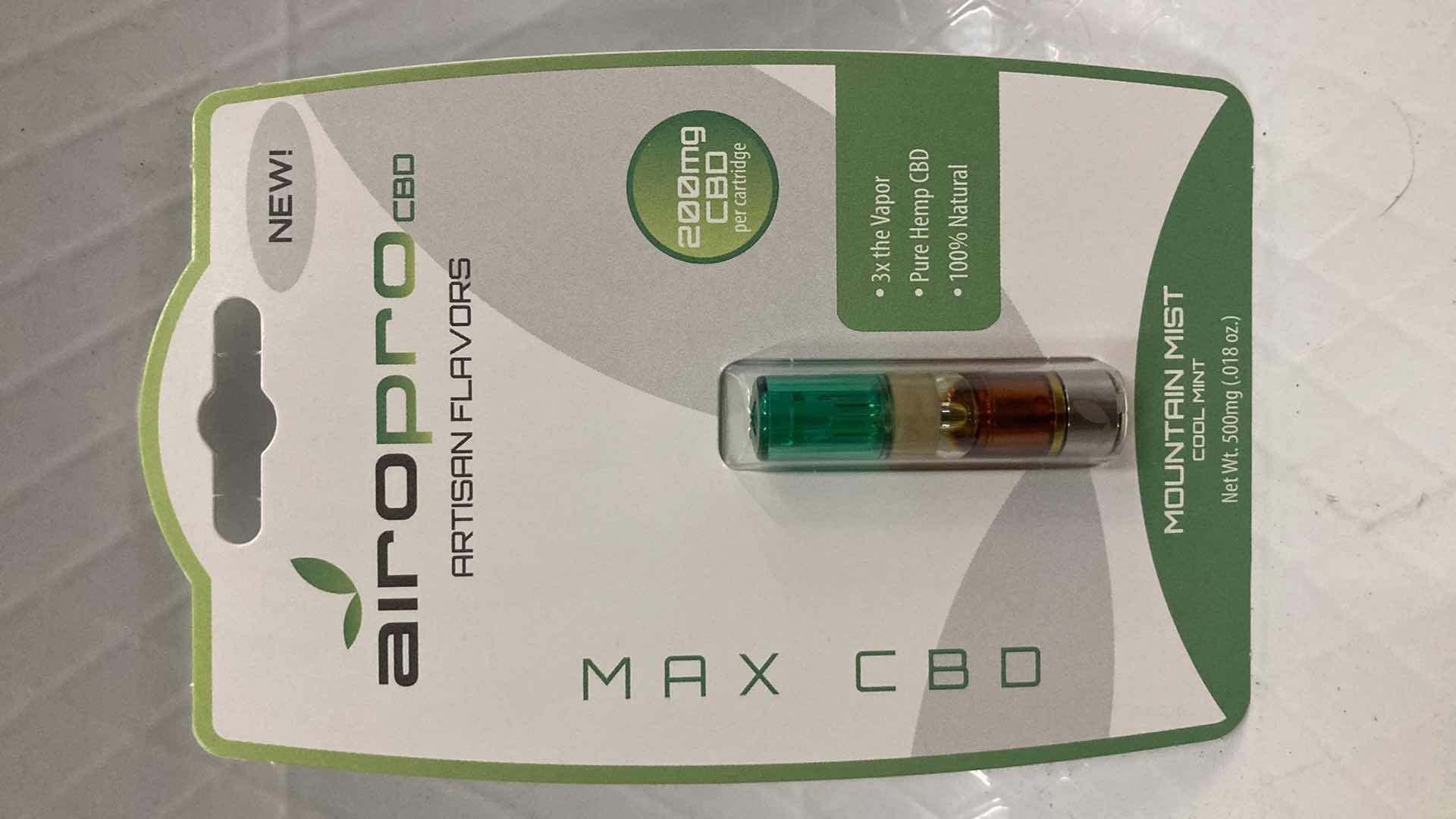 Photo 3 of NEW AIROPRO 200MG CBD OIL CARTRIDGE MOUNTAIN MIST FLAVOR (100)