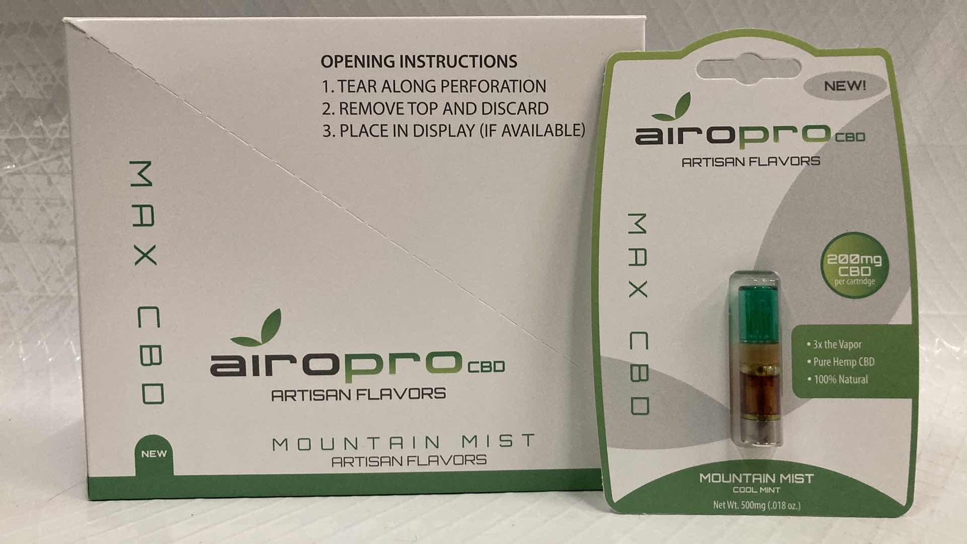 Photo 2 of NEW AIROPRO 200MG CBD OIL CARTRIDGE MOUNTAIN MIST FLAVOR (100)