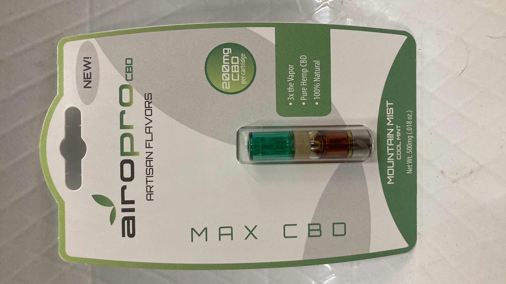 Photo 3 of NEW AIROPRO 200MG CBD OIL CARTRIDGE MOUNTAIN MIST FLAVOR (100)