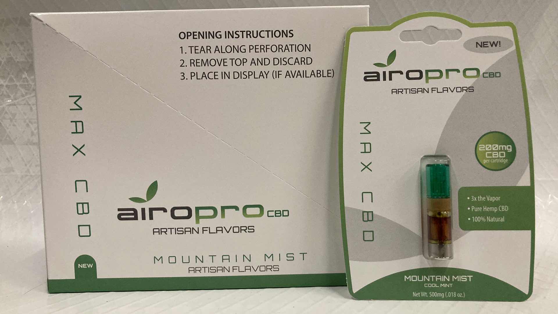 Photo 2 of NEW AIROPRO 200MG CBD OIL CARTRIDGE MOUNTAIN MIST FLAVOR (100)