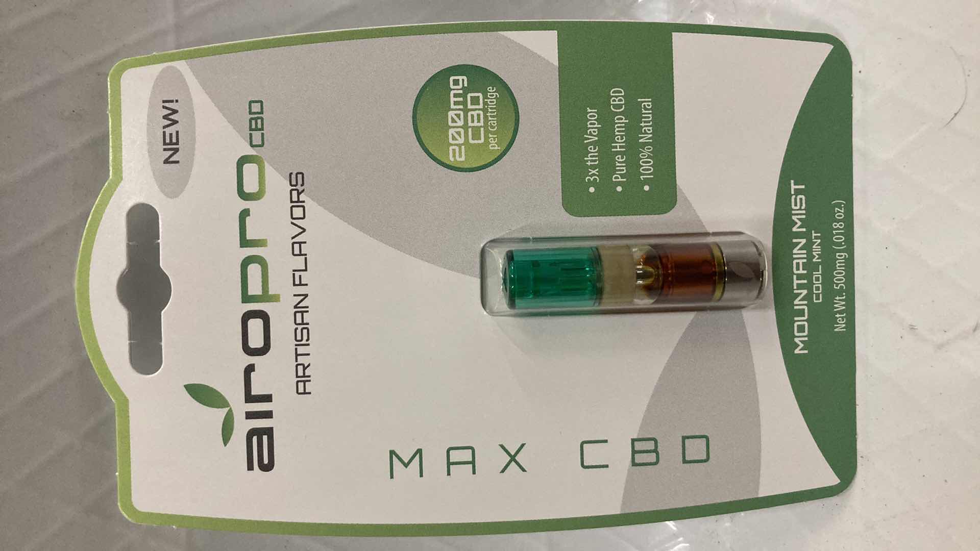 Photo 3 of NEW AIROPRO 200MG CBD OIL CARTRIDGE MOUNTAIN MIST FLAVOR (100)