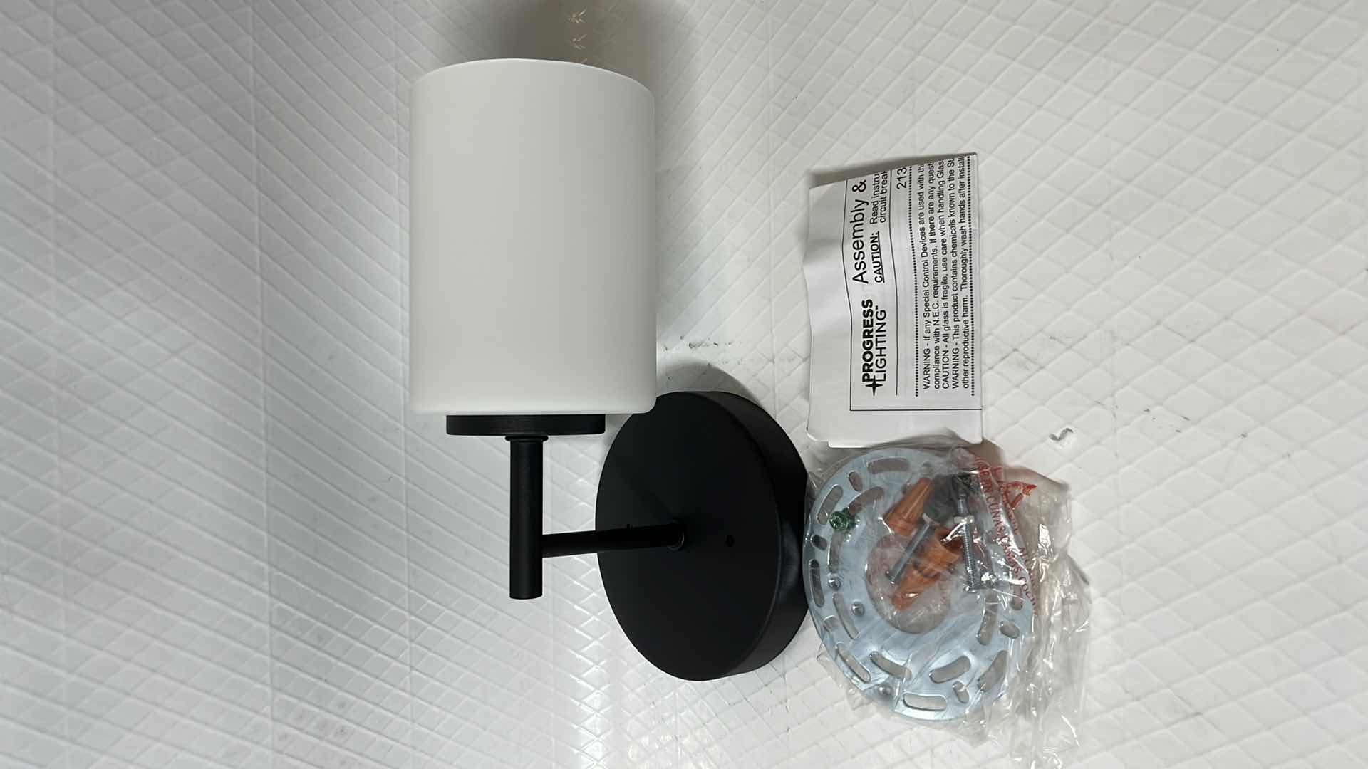 Photo 3 of NEW PROGRESS LIGHTING REPLAY COLLECTION 1-LIGHT ETCHED WHITE GLASS, MODERN BATH VANITY, TEXTURED BLACK ?9.75" X 5” X 11"H (P2131-31)