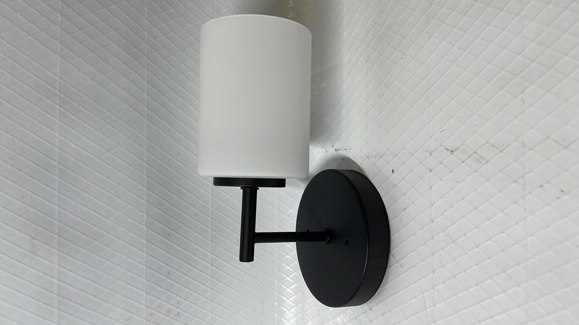 Photo 2 of NEW PROGRESS LIGHTING REPLAY COLLECTION 1-LIGHT ETCHED WHITE GLASS, MODERN BATH VANITY, TEXTURED BLACK ?9.75" X 5” X 11"H (P2131-31)