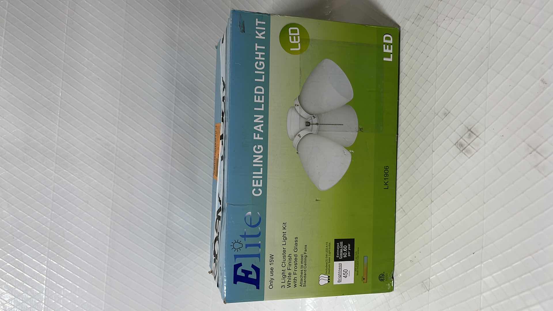 Photo 1 of NEW ELITE CEILING FAN LED LIGHT KIT, 3-LIGHT CLUSTER, WHITE FINISH W FROSTED GLASS (LK1906)