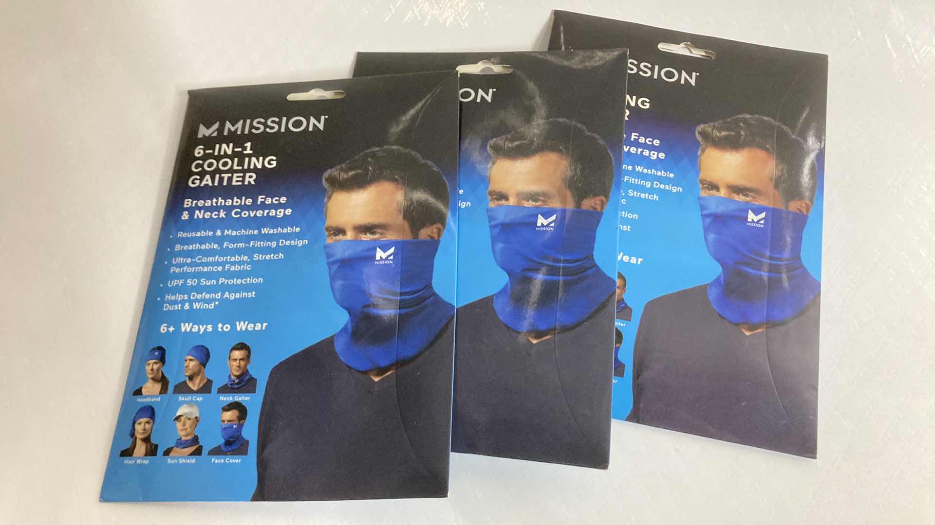 Photo 1 of NEW MISSION 6 IN 1 BLUE COOLING GAITER (3) 9” X 10.5”