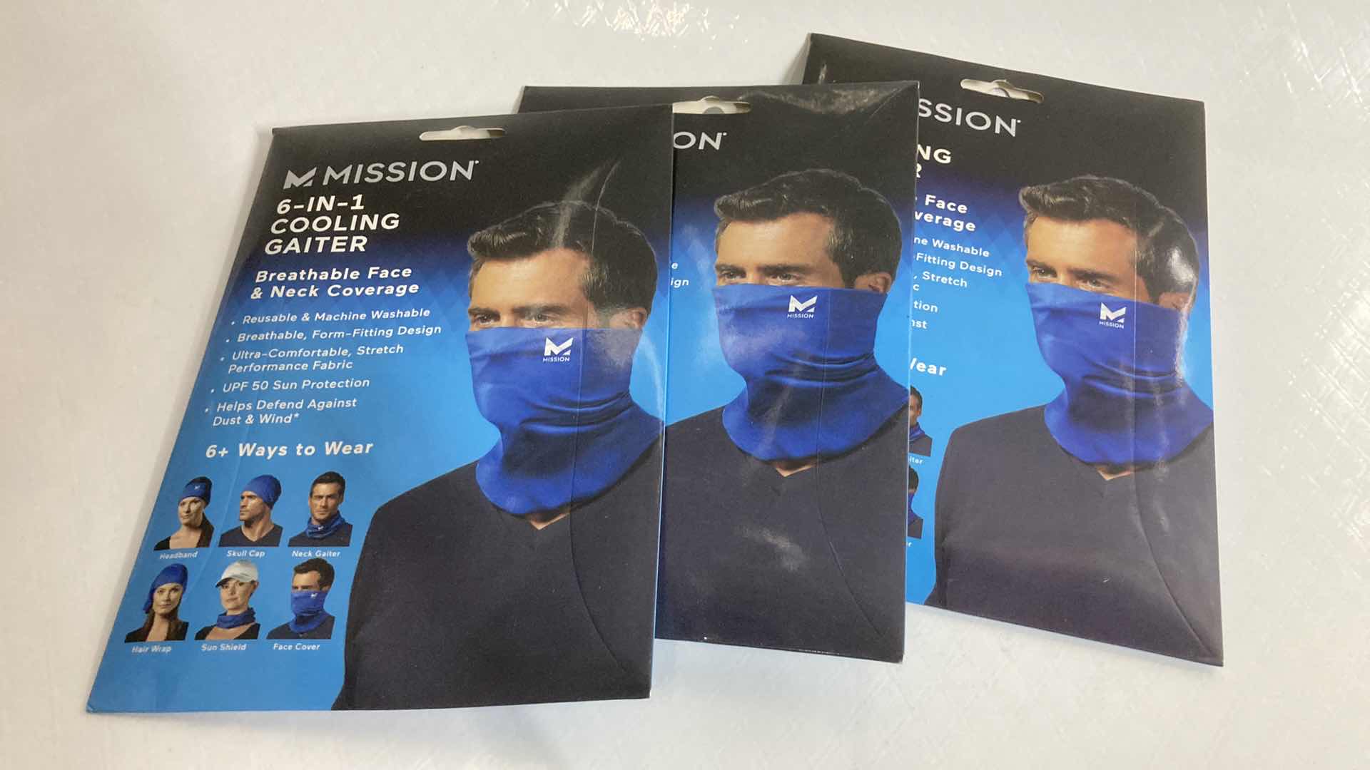 Photo 1 of NEW MISSION 6 IN 1 BLUE COOLING GAITER (3) 9” X 10.5”