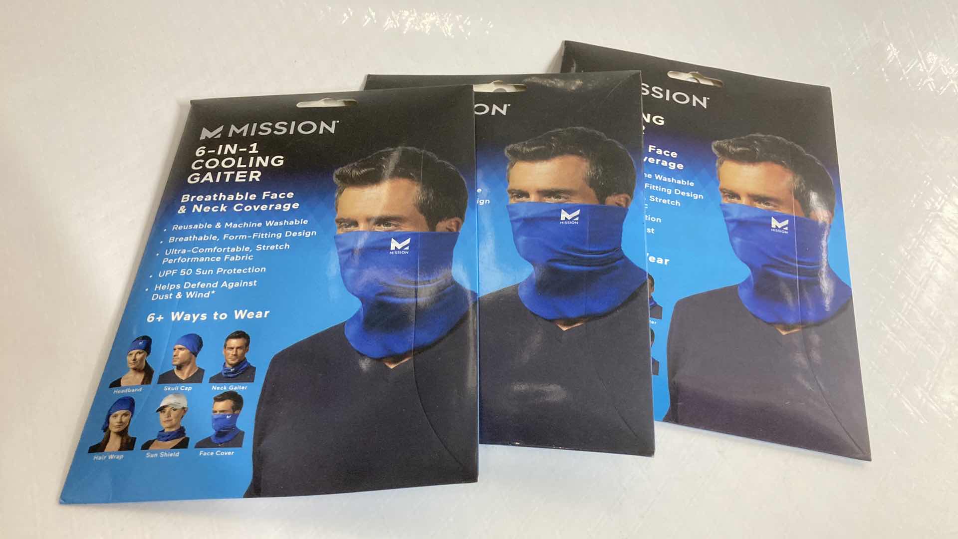 Photo 1 of NEW MISSION 6 IN 1 BLUE COOLING GAITER (3) 9” X 10.5”