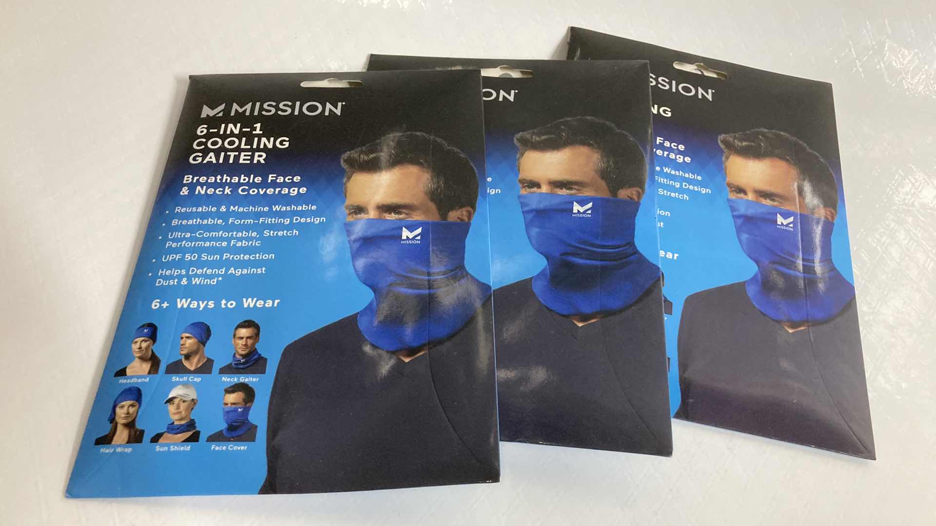 Photo 1 of NEW MISSION 6 IN 1 BLUE COOLING GAITER (3) 9” X 10.5”