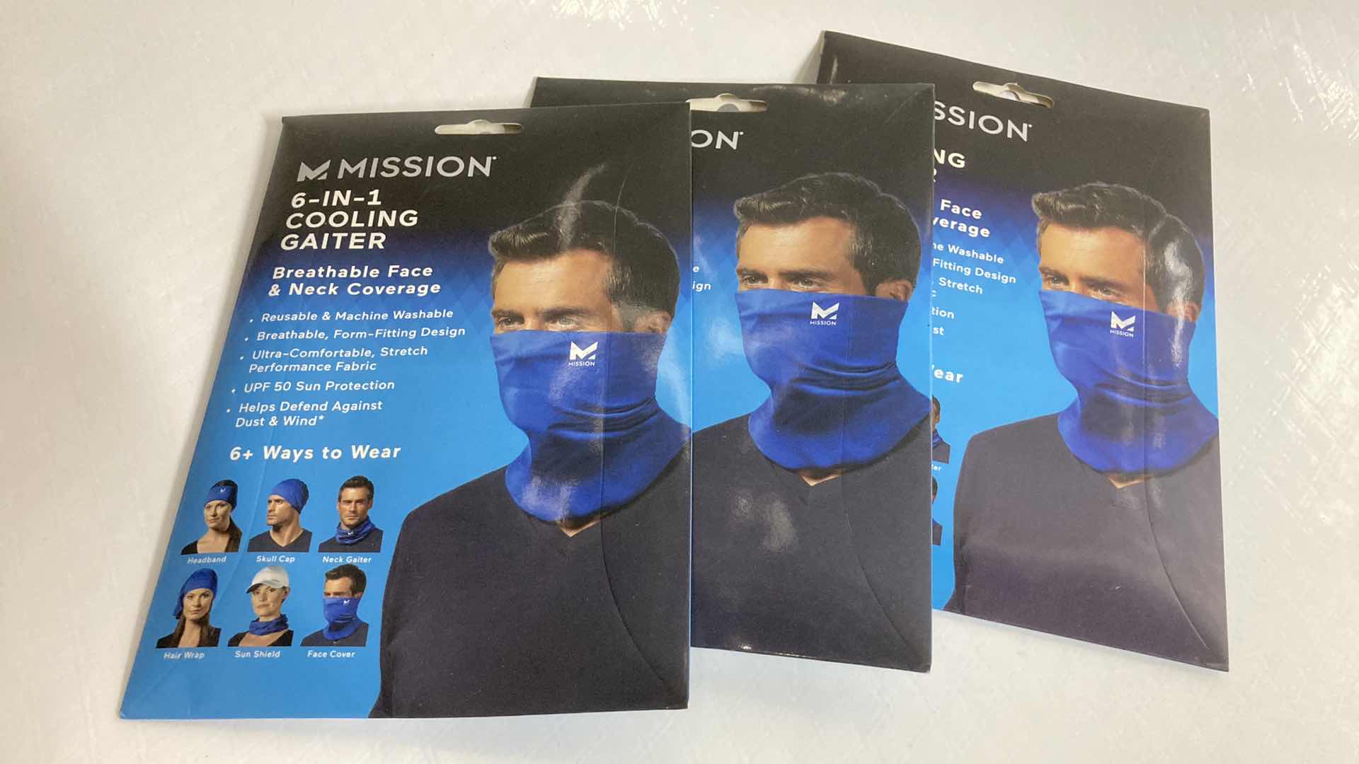 Photo 1 of NEW MISSION 6 IN 1 BLUE COOLING GAITER (3) 9” X 10.5”