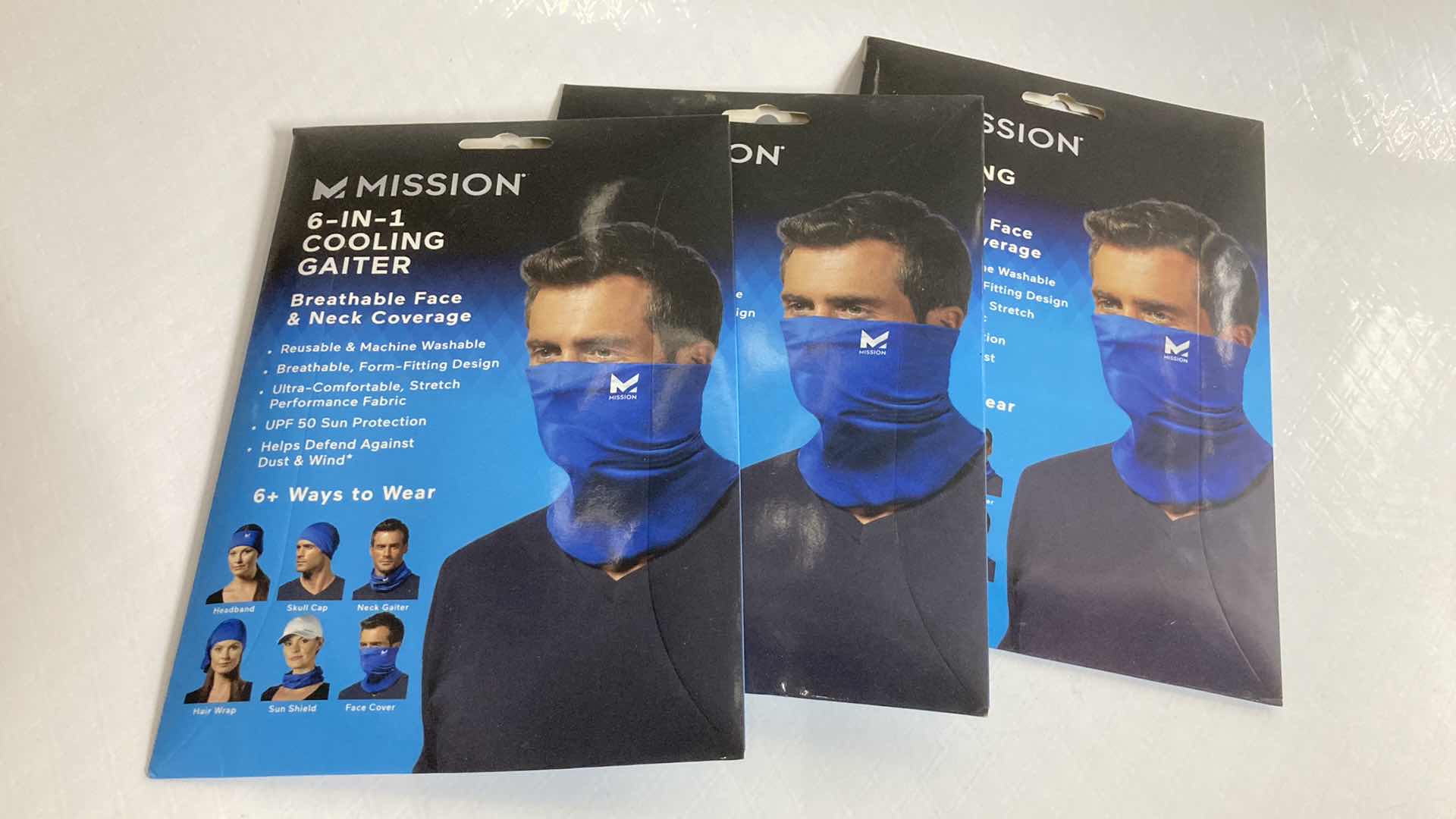 Photo 1 of NEW MISSION 6 IN 1 BLUE COOLING GAITER (3) 9” X 10.5”