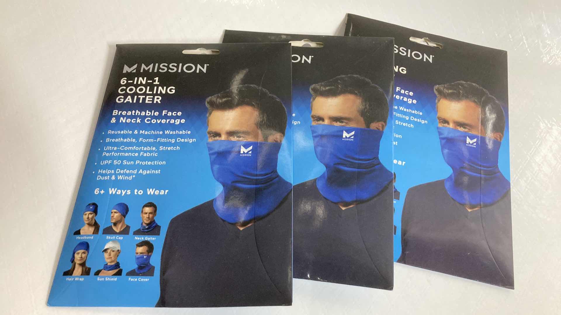 Photo 1 of NEW MISSION 6 IN 1 BLUE COOLING GAITER (3) 9” X 10.5”