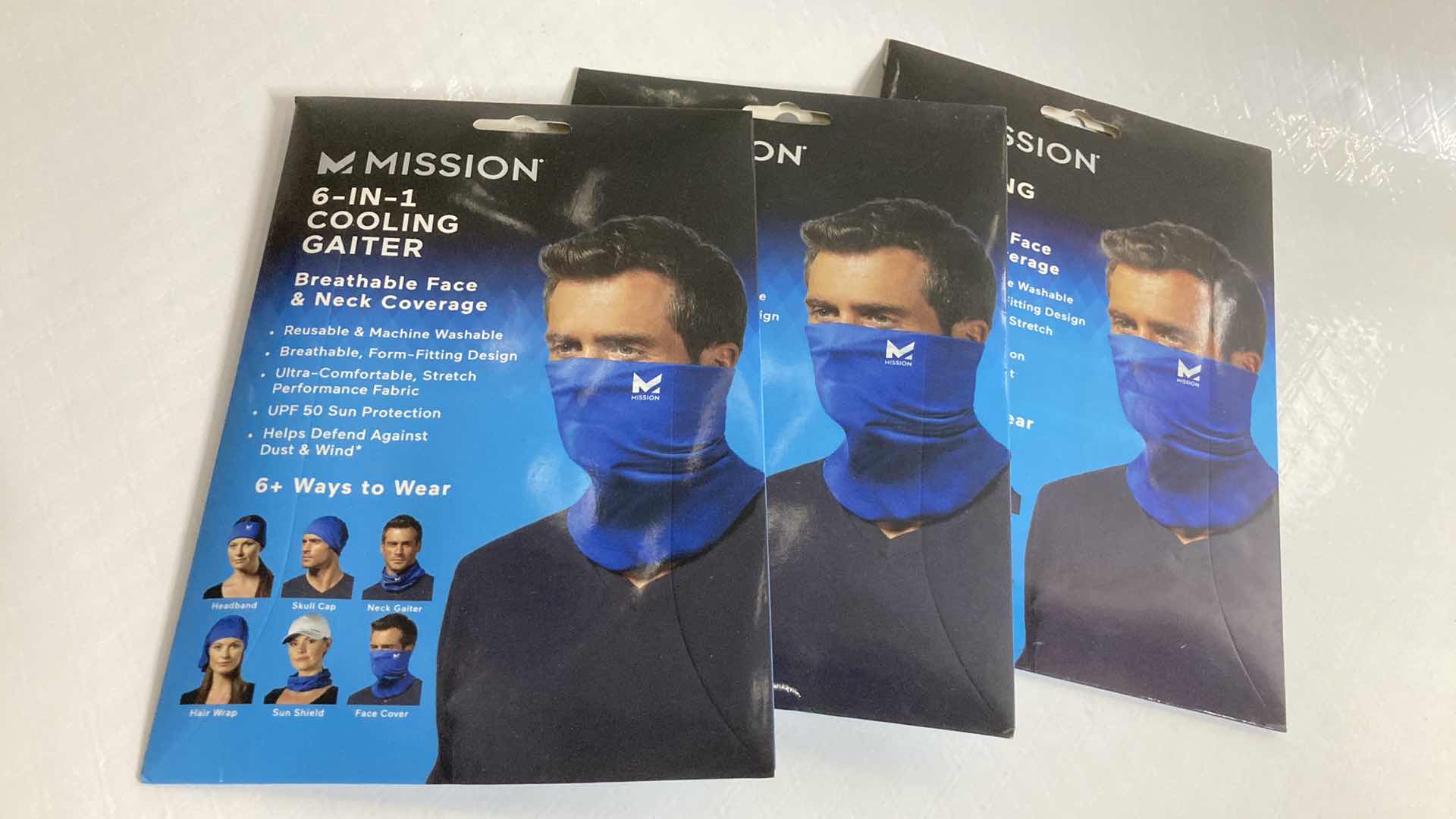 Photo 1 of NEW MISSION 6 IN 1 BLUE COOLING GAITER (3) 9” X 10.5”