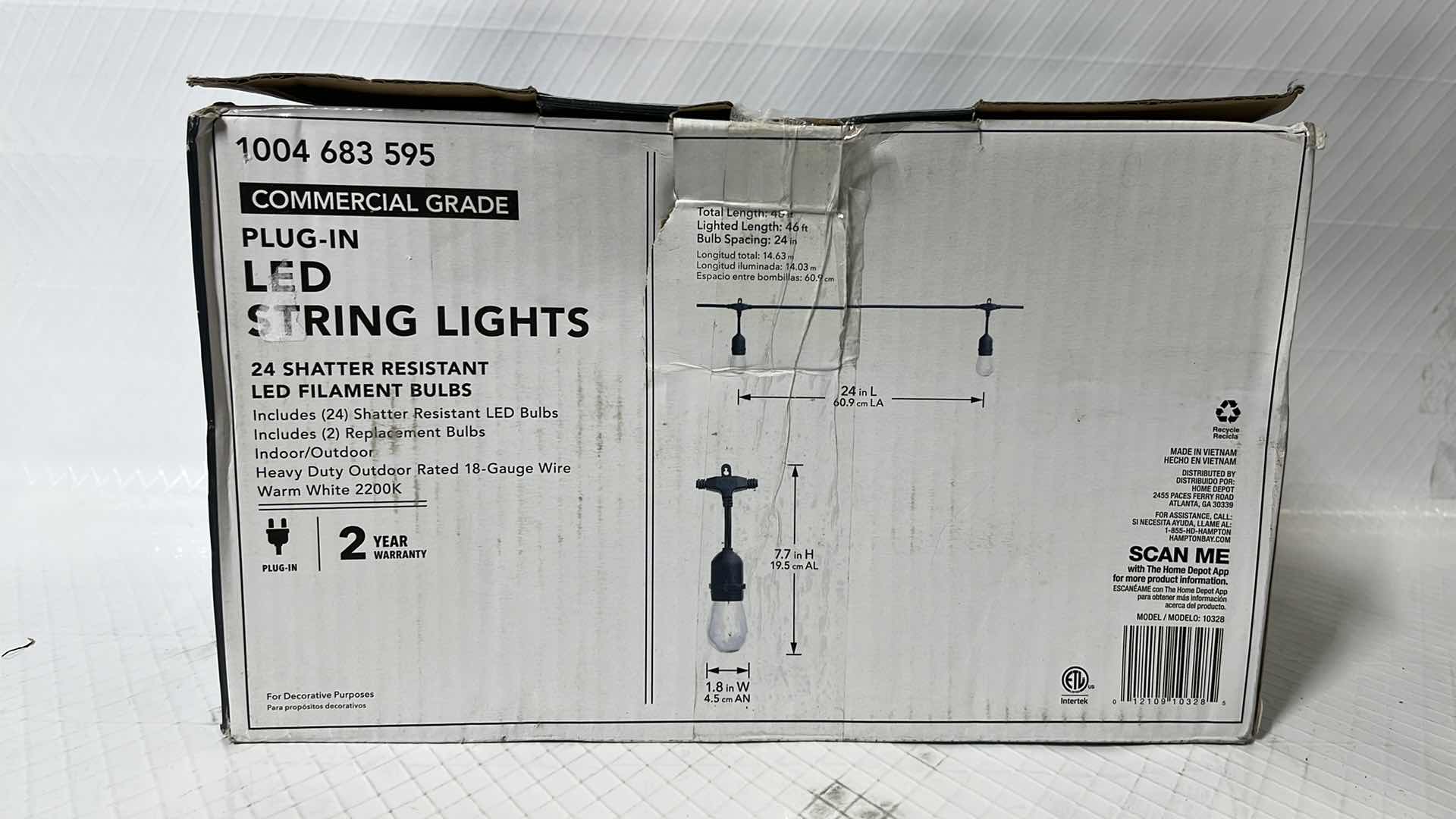 Photo 5 of HAMPTON BAY 48 FT COMMERCIAL GRADE LED PLUG-IN STRING LIGHTS, W 24 SHATTER RESISTANT FILAMENT BULBS (1004683595)