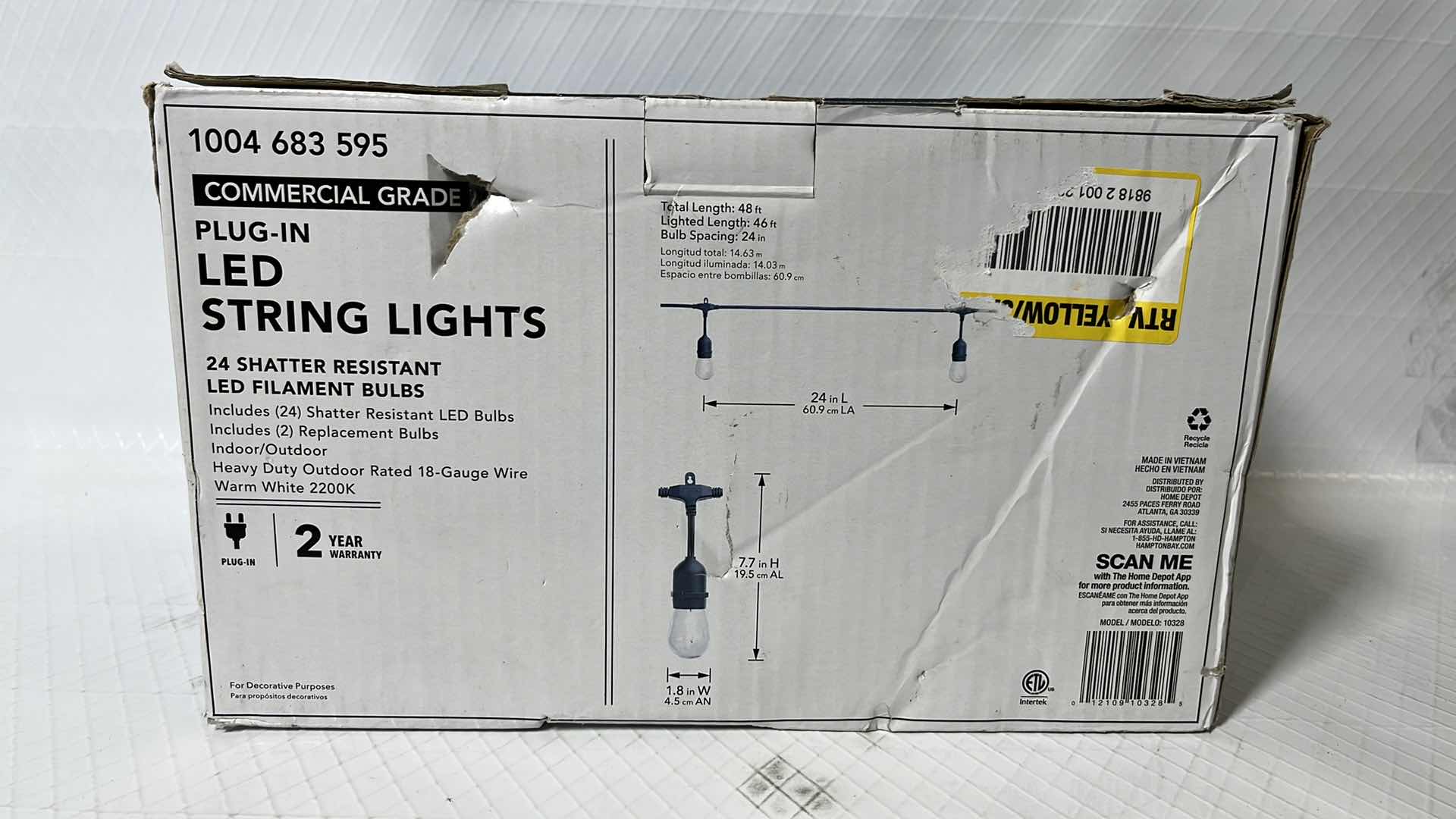 Photo 6 of HAMPTON BAY 48 FT COMMERCIAL GRADE LED PLUG-IN STRING LIGHTS, W 24 SHATTER RESISTANT FILAMENT BULBS (1004683595)