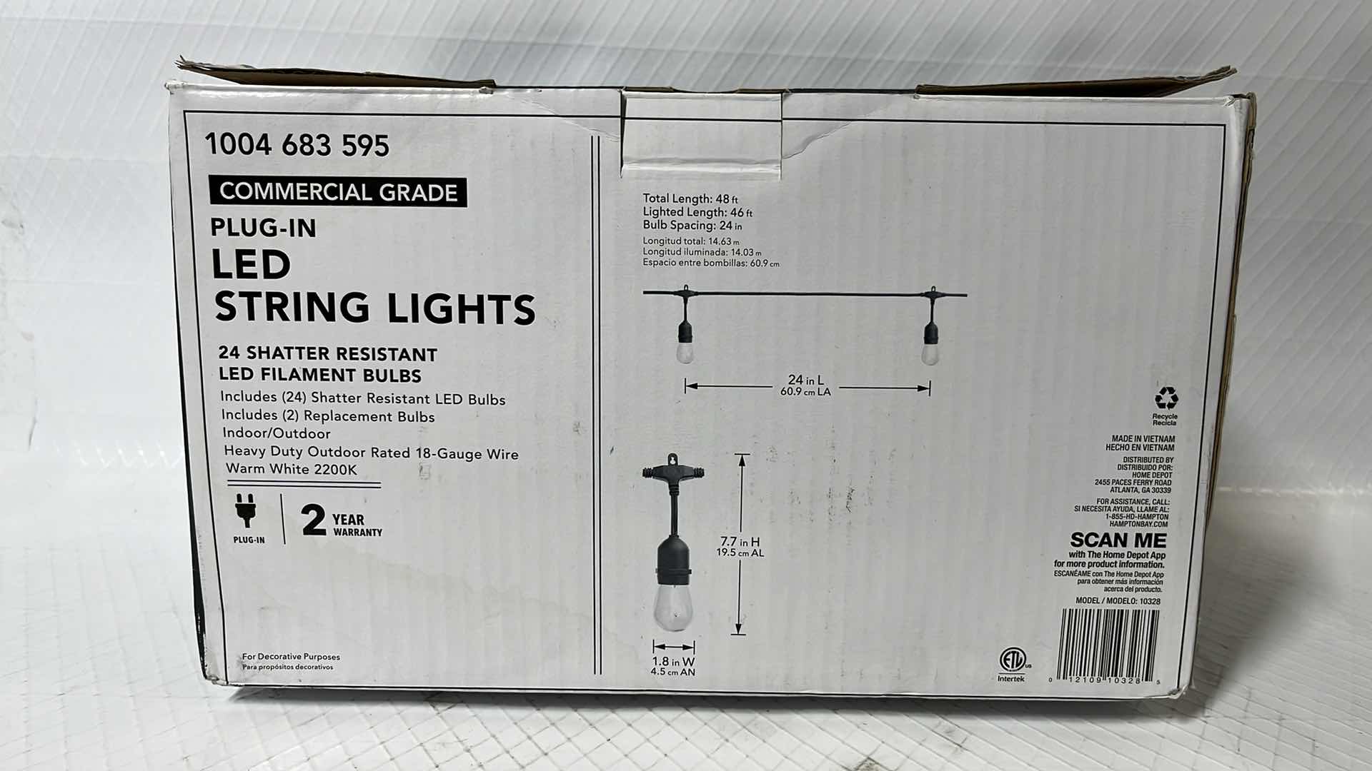 Photo 6 of HAMPTON BAY 48 FT COMMERCIAL GRADE LED PLUG-IN STRING LIGHTS, W 24 SHATTER RESISTANT FILAMENT BULBS (1004683595)