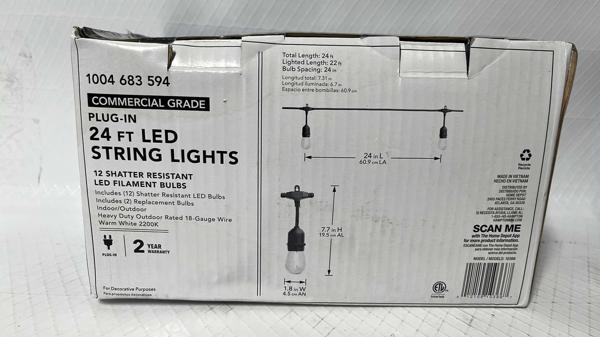 Photo 7 of 2- HAMPTON BAY 24 FT COMMERCIAL GRADE LED PLUG-IN STRING LIGHTS W 12 SHATTER RESISTANT FILAMENT BULBS (1004683594)