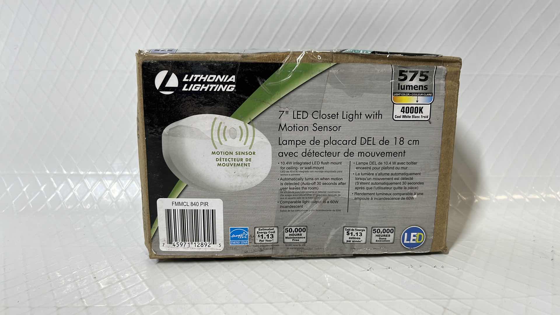 Photo 1 of LITHONIA LIGHTING 7” LED CLOSET LIGHT W MOTION SENSOR, 575 LUMENS, COOL WHITE (FMMCL 840 PIR)