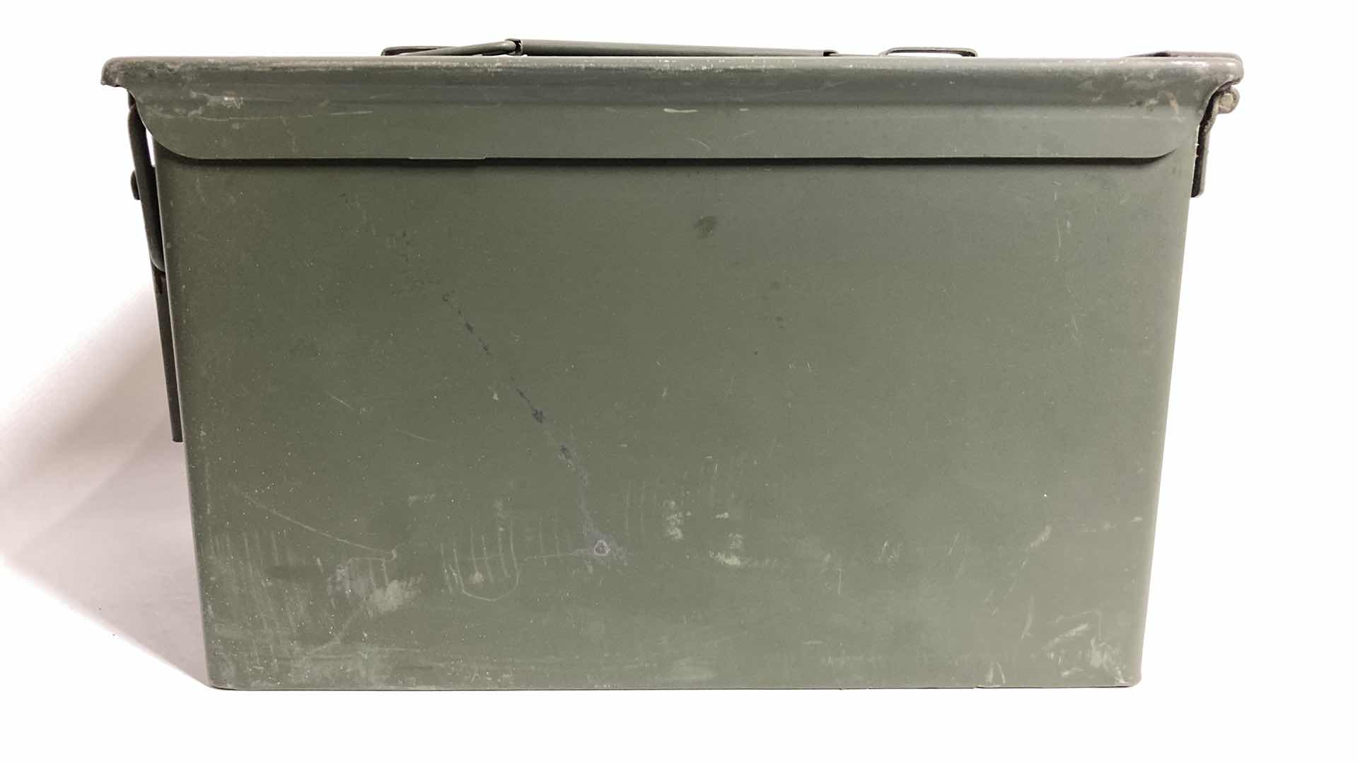 Photo 6 of STEEL AMMO STORAGE BOX W 45CAL SPENT BRASS CASINGS 6” X 12” H7”