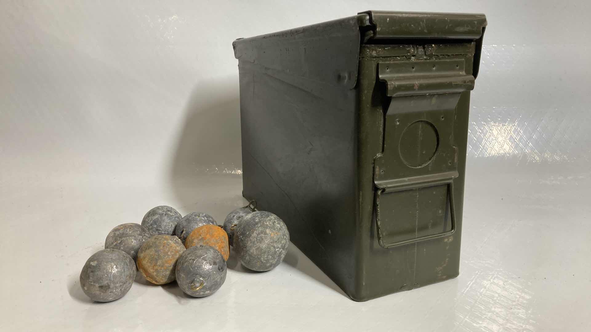 Photo 1 of STEEL AMMO STORAGE BOX W LEAD SINKERS (APPROX 5LBS) 4” X 11” H7”