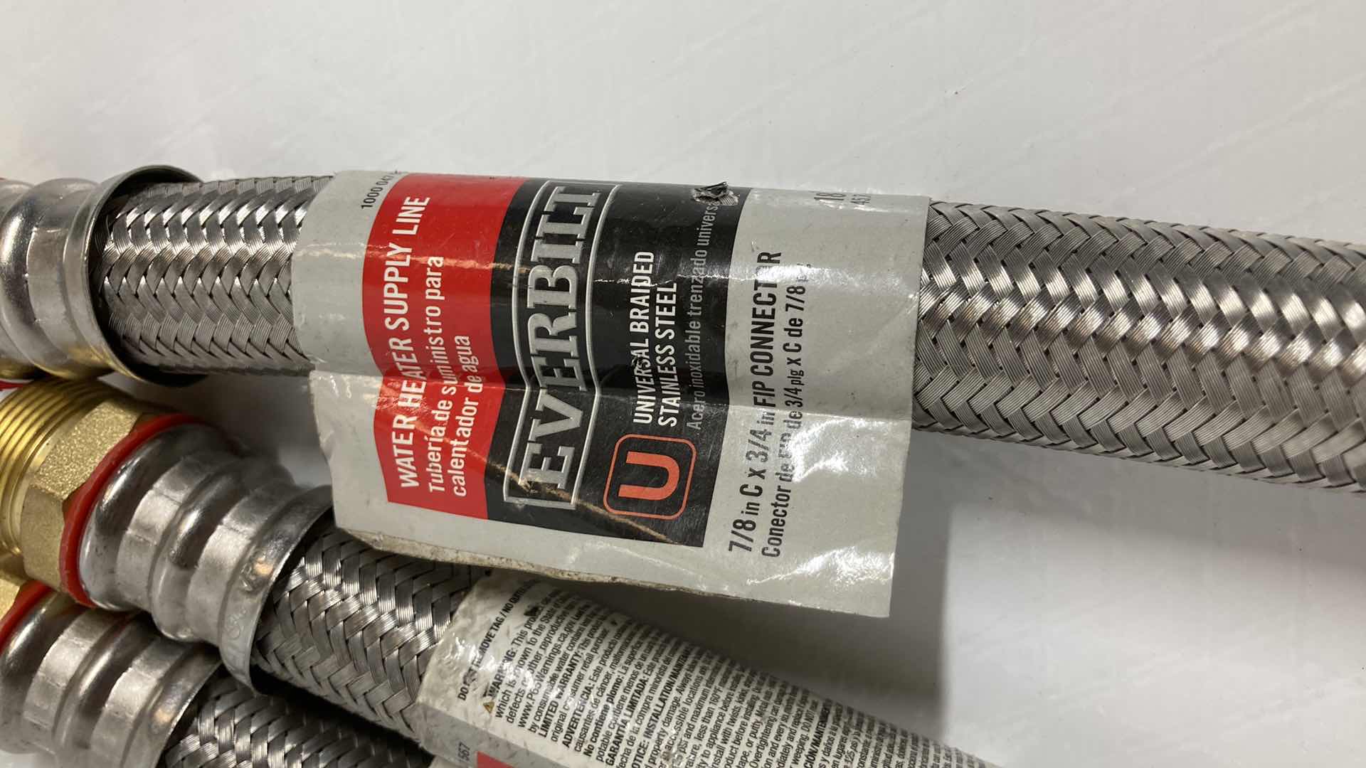 Photo 2 of NEW EVERBILT UNIVERSAL BRAIDED STAINLESS STEEL WATER HEATER SUPPLY LINE (3) 7/8” C 3/4” X 18”