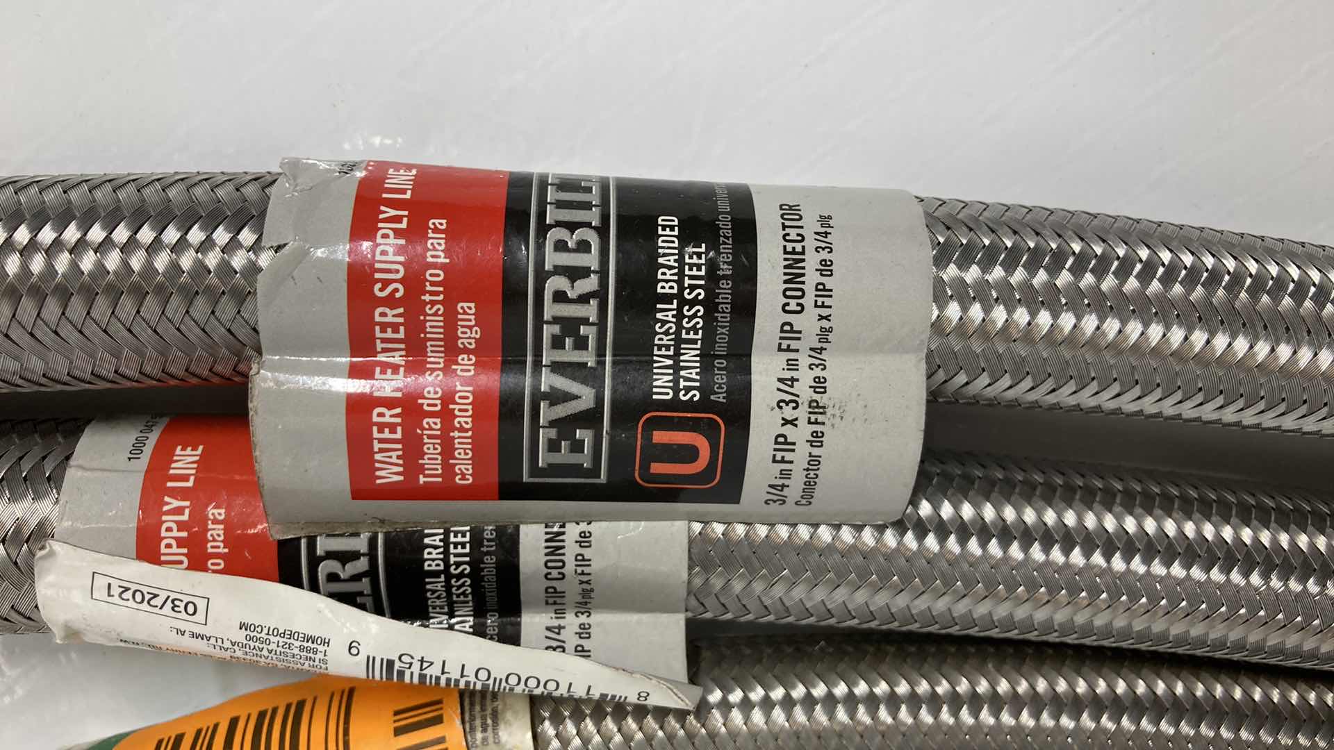 Photo 2 of NEW EVERBILT UNIVERSAL BRAIDED STAINLESS STEEL WATER HEATER SUPPLY LINE (3) 7/8” C 3/4” X 24”