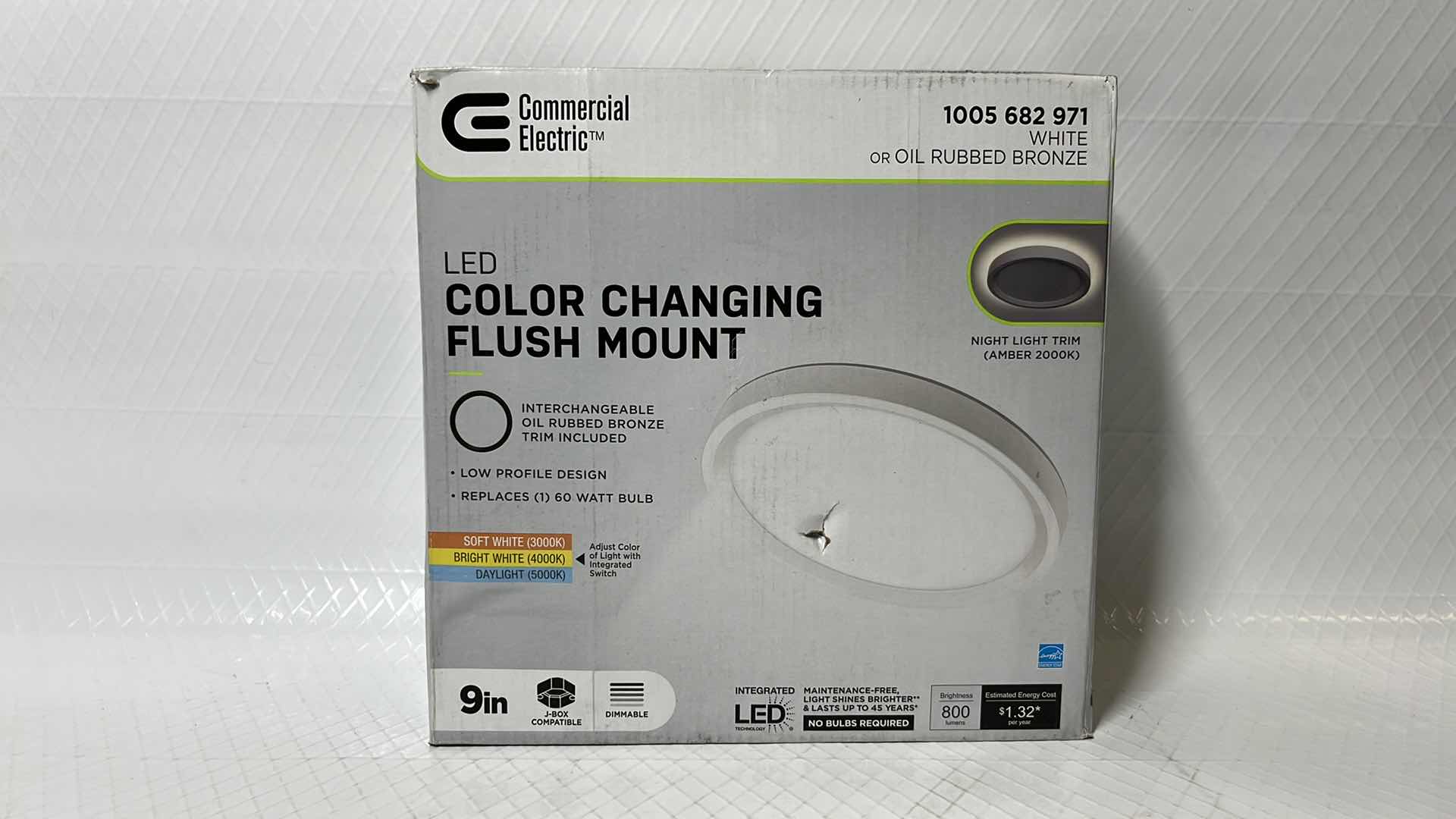 Photo 1 of COMMERCIAL ELECTRIC 9” LED COLOR CHANGING FLUSH MOUNT W INTERCHANGEABLE WHITE OR OIL RUBBED BRONZE TRIM (1005 682 971)