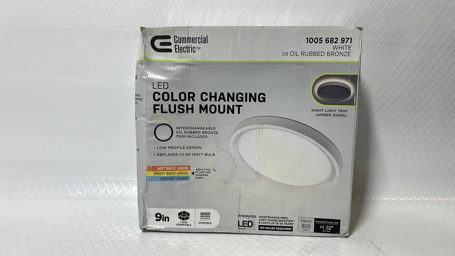 Photo 1 of COMMERCIAL ELECTRIC 9” LED COLOR CHANGING FLUSH MOUNT W INTERCHANGEABLE WHITE OR OIL RUBBED BRONZE TRIM (1005 682 971)