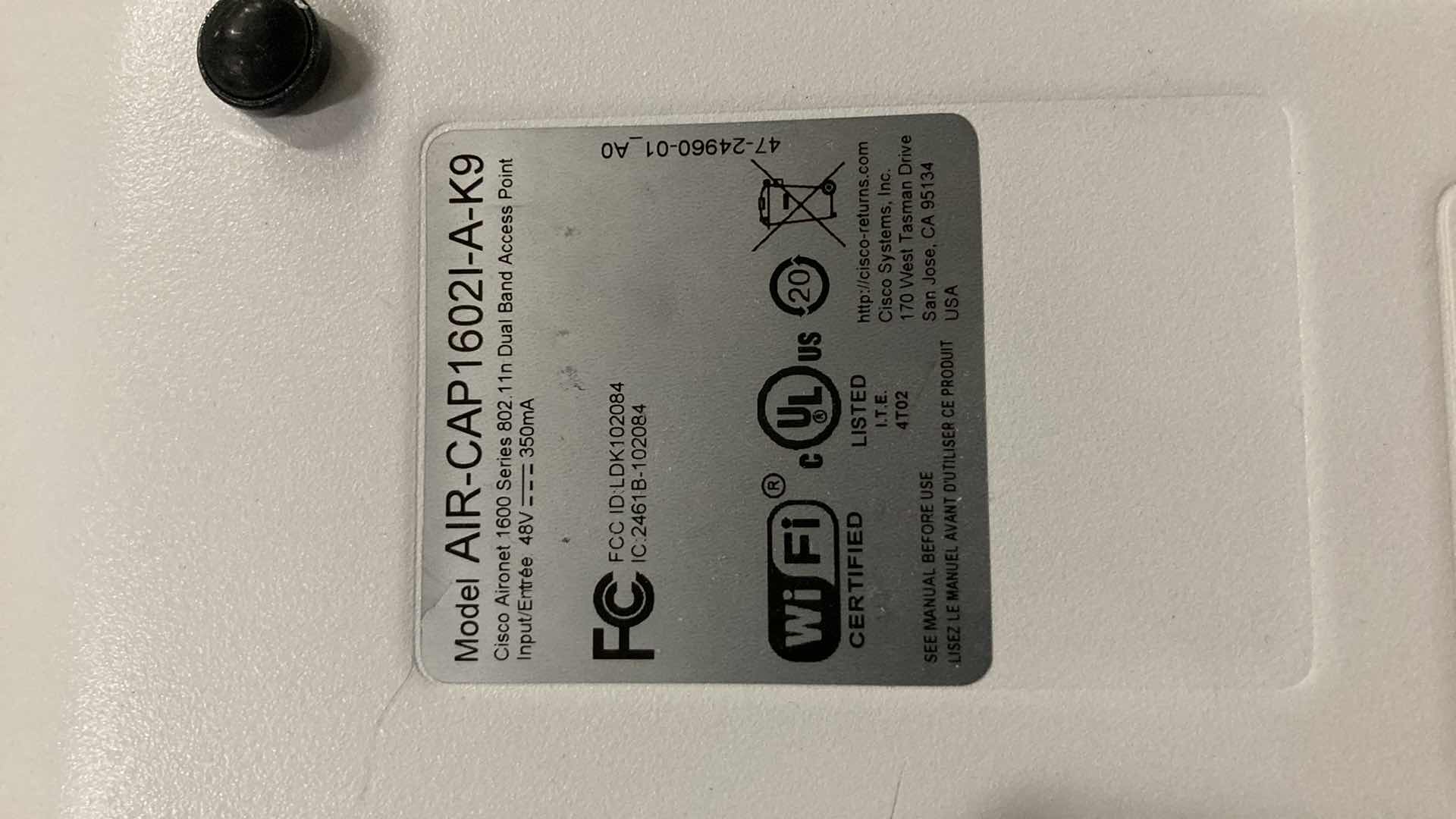 Photo 3 of CISCO AIRONET 1600 SERIES 300mbps DUAL BAND ACCESS POINT MODEL AIR-CAP16021-A-K9 (2)