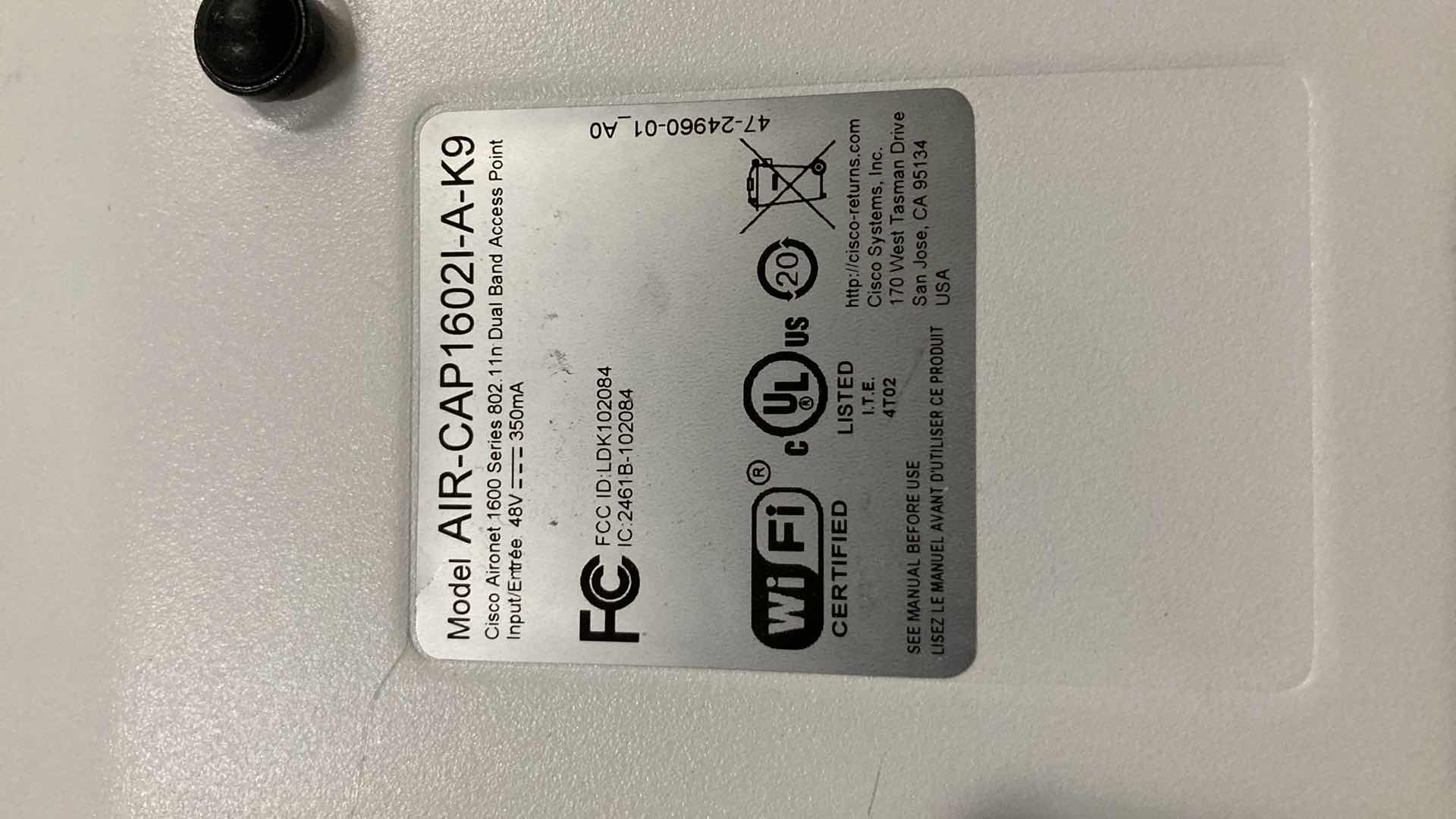 Photo 3 of CISCO AIRONET 1600 SERIES 300mbps DUAL BAND ACCESS POINT MODEL AIR-CAP16021-A-K9 (2)