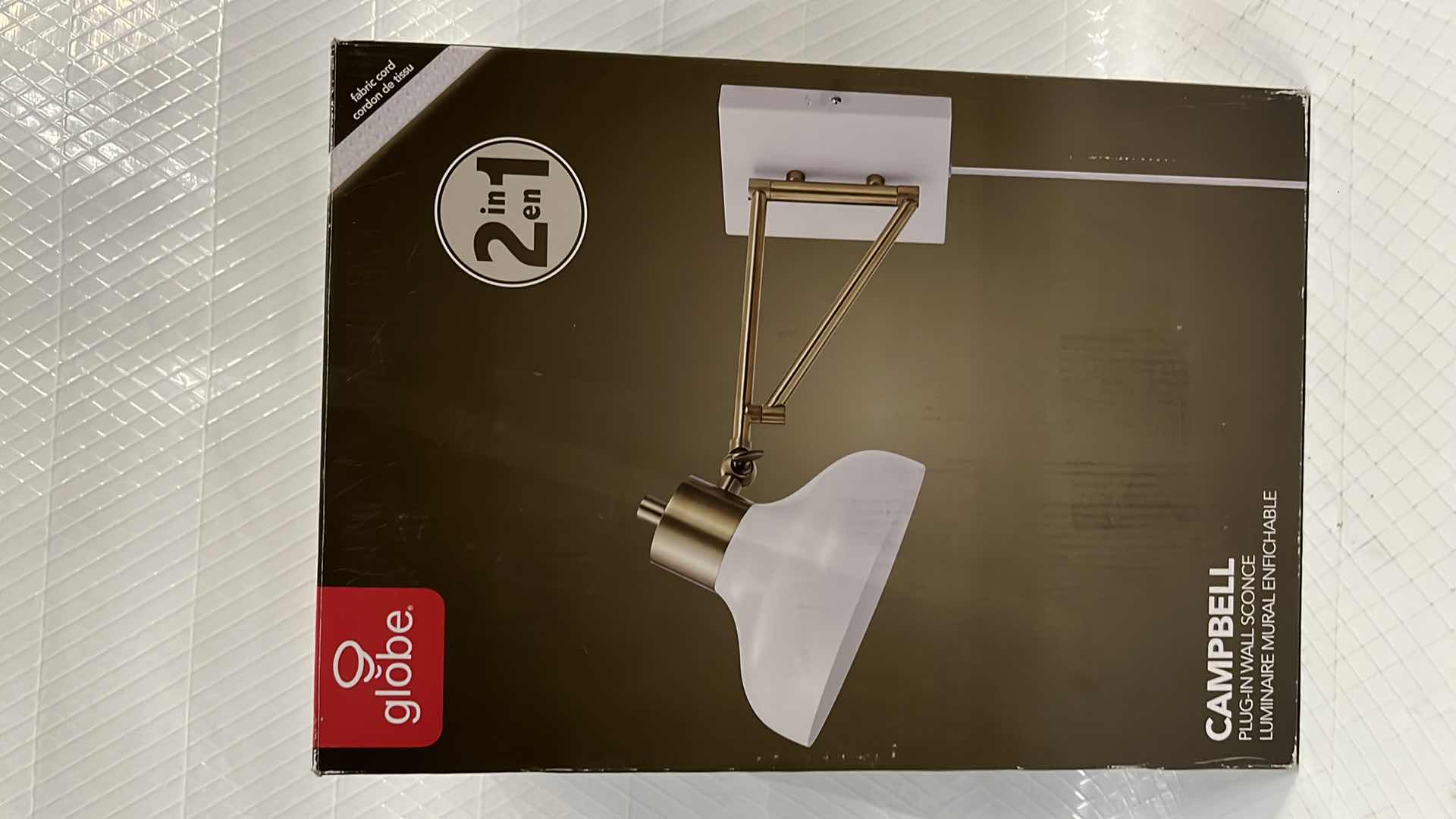 Photo 1 of NEW GLOBE CAMPBELL PLUG-IN WALL SCONCE 15.88” X 5.75” H (51797)