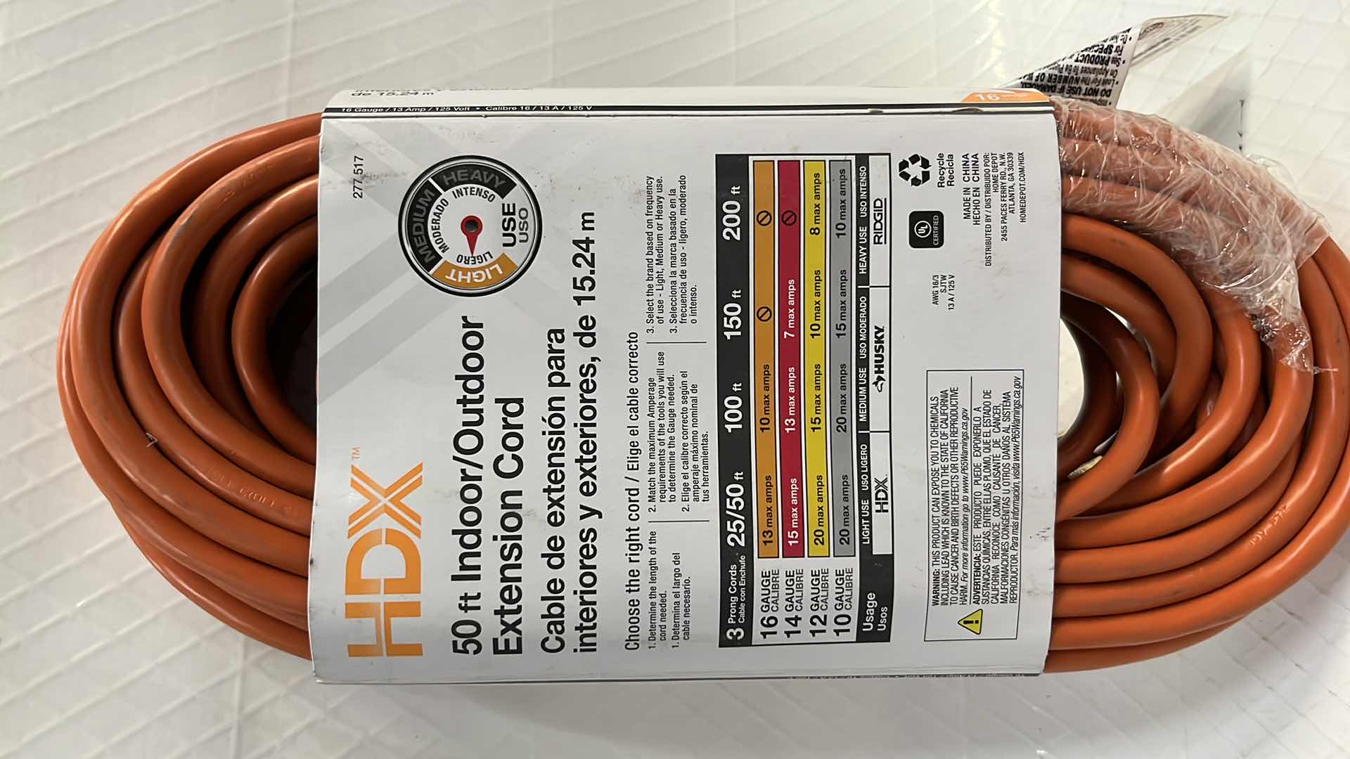 Photo 2 of 2- NEW HDX 50 FT INDOOR/OUTDOOR EXTENSION CORD, 16 GAUGE 13 AMP 125 VOLT (#277 517)