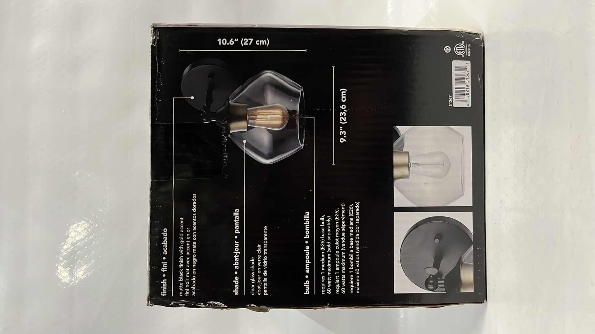 Photo 4 of NEW GLOBE ELECTRIC HARROW WALL SCONCE, MATTE BLACK W GOLD ACCENT, 9.3” X 10.6”H (#51367)