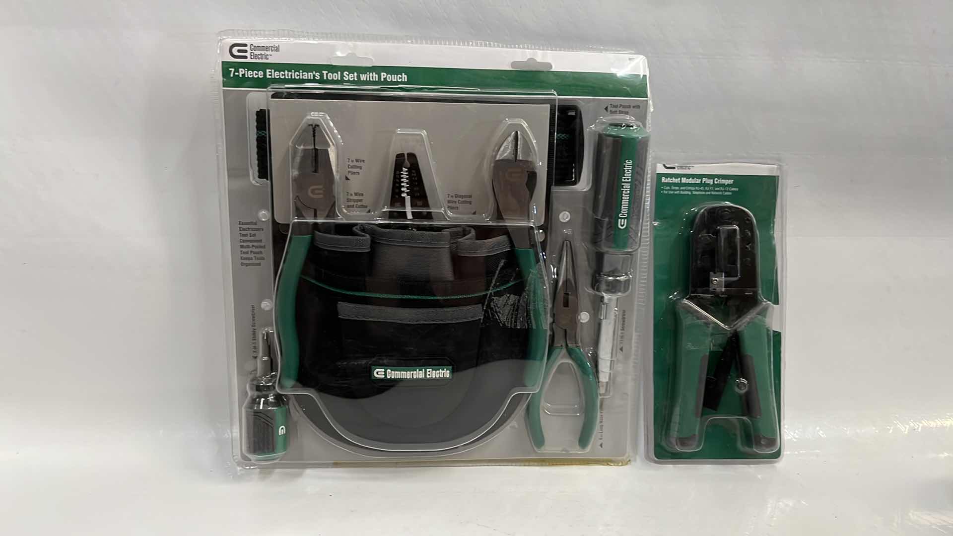 Photo 1 of COMMERCIAL ELECTRIC 7 PC ELECTRICIAN TOOL SET W POUCH & RATCHET MODULAR PLUG CRIMPER