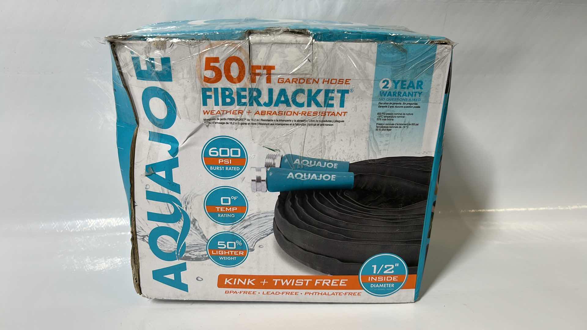 Photo 4 of NEW AQUAJOE 50FT GARDEN HOSE, FIBER JACKET WEATHER & ABRASION RESISTANT (AJFJH50-PRO)