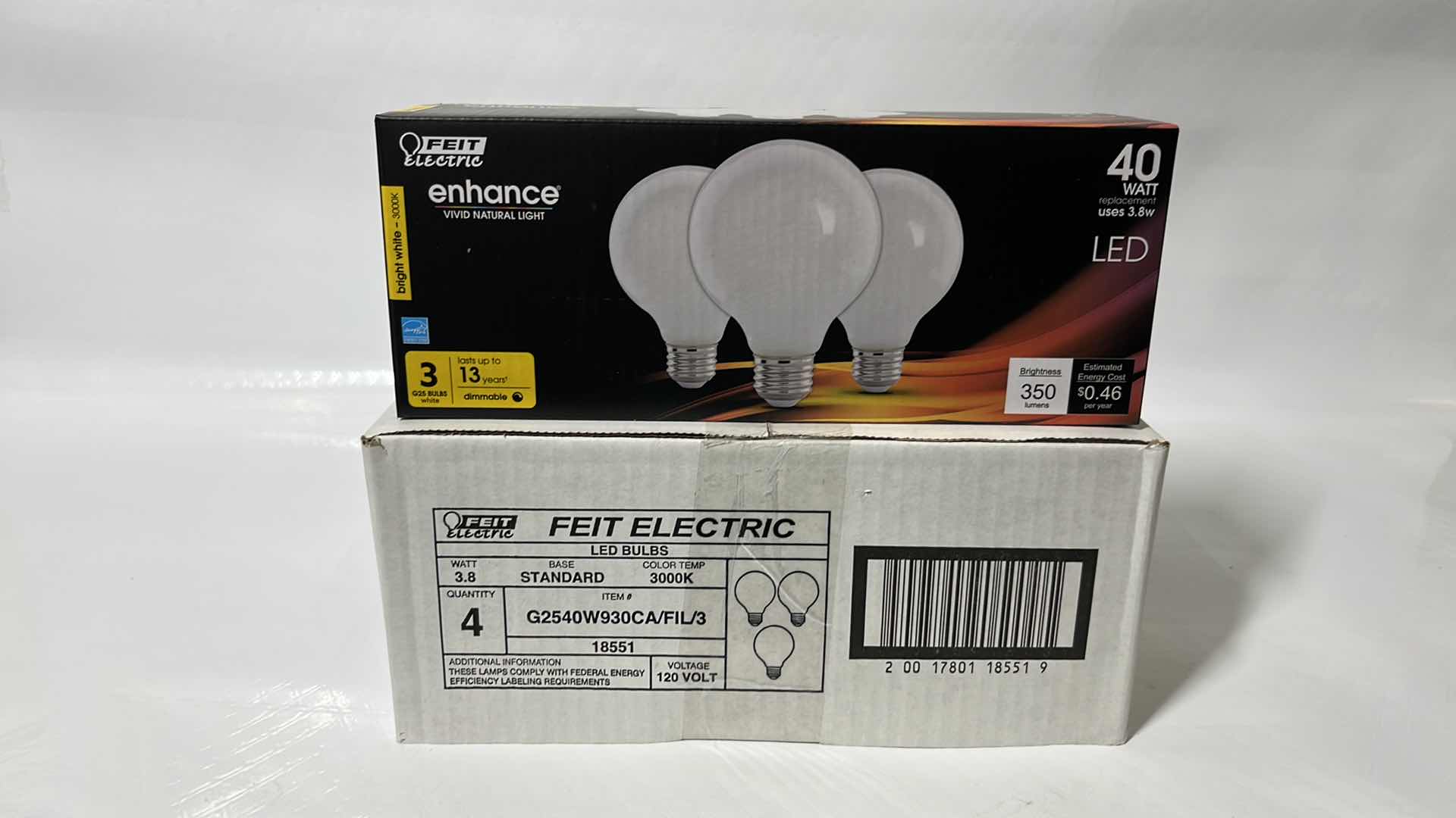 Photo 3 of 4- NEW FEIT ELECTRIC 40 WATT G25 LED DIMMABLE FILAMENT BULBS, BRIGHT WHITE 3000K, 3-PACK (G2540W930CA/FIL/3)