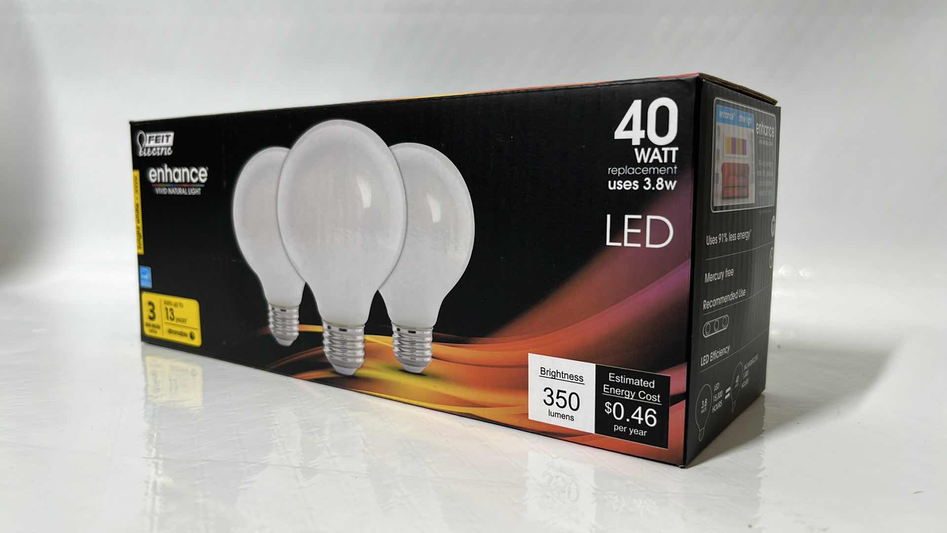 Photo 4 of 4- NEW FEIT ELECTRIC 40 WATT G25 LED DIMMABLE FILAMENT BULBS, BRIGHT WHITE 3000K, 3-PACK (G2540W930CA/FIL/3)