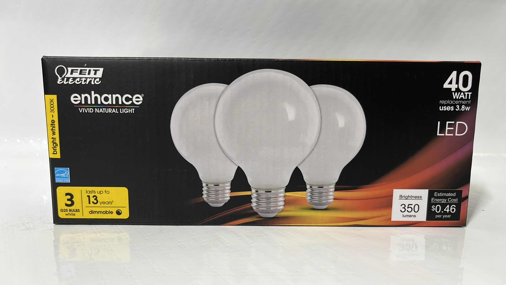 Photo 2 of 4- NEW FEIT ELECTRIC 40 WATT G25 LED DIMMABLE FILAMENT BULBS, BRIGHT WHITE 3000K, 3-PACK (G2540W930CA/FIL/3)