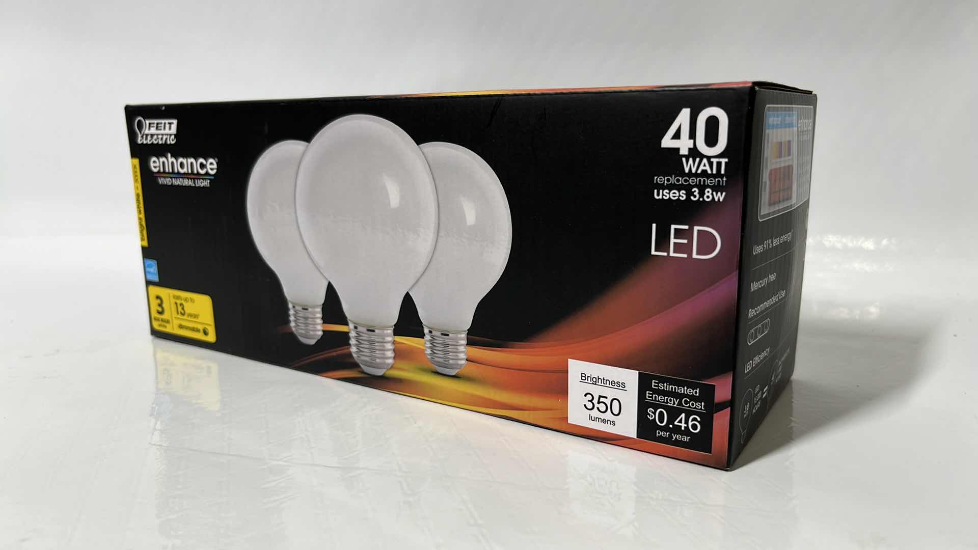 Photo 3 of 4- NEW FEIT ELECTRIC 40 WATT G25 LED DIMMABLE FILAMENT BULBS, BRIGHT WHITE 3000K, 3-PACK (G2540W930CA/FIL/3)