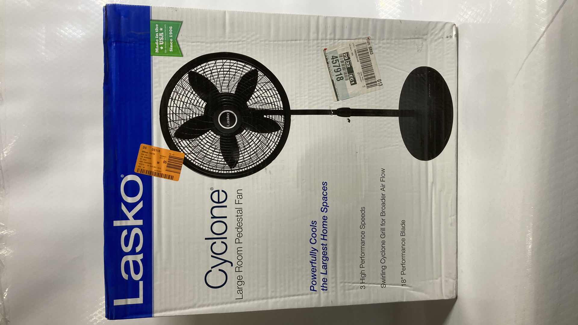 Photo 1 of NEW LASKO CYCLONE LARGE ROOM 3 SPEED PEDESTAL FAN 18” X 38”-54”