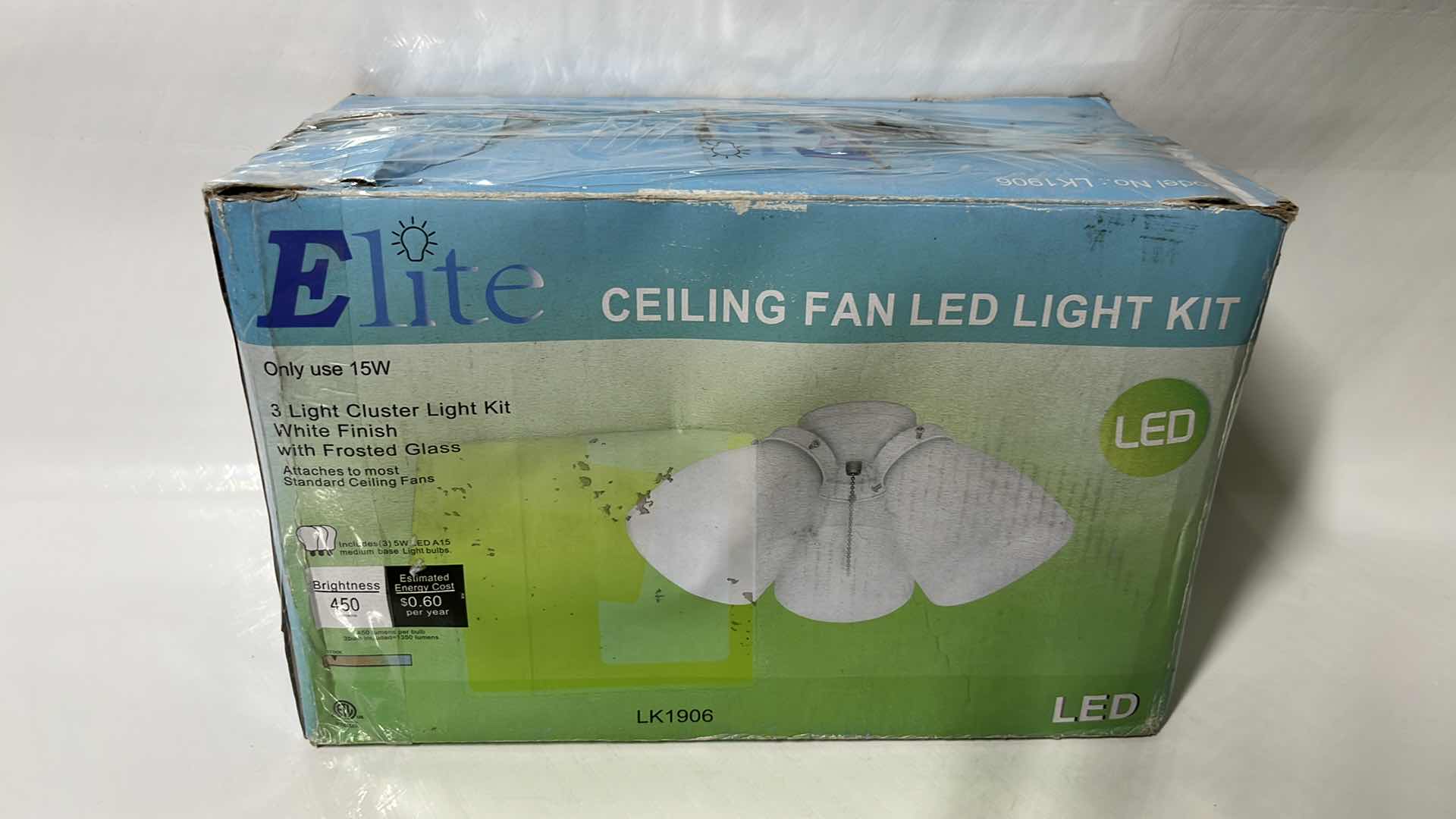 Photo 1 of ELITE CEILING FAN LED 3-LIGHT CLUSTER LIGHT KIT, WHITE FINISH W FROSTED GLASS (LK1906)