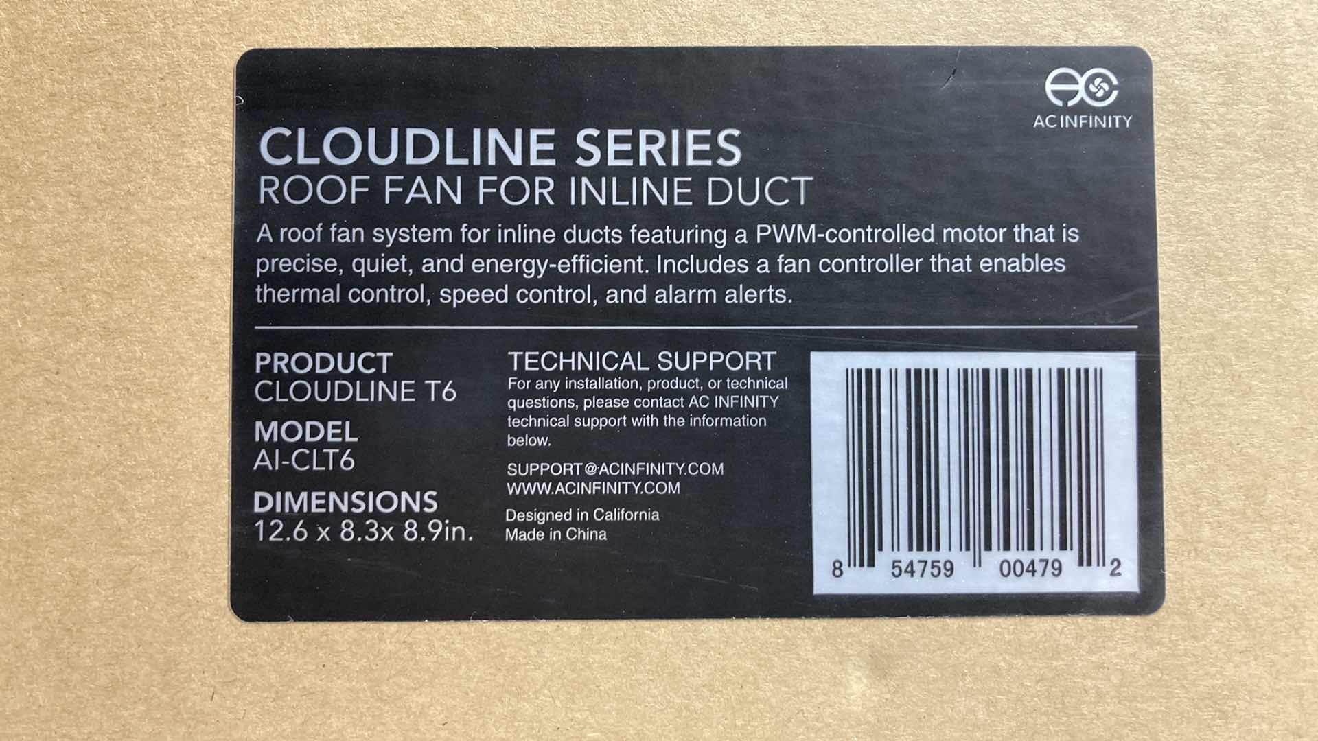 Photo 2 of NEW AC INFINITY CLOUDLINE T6 SERIES ROOF FAN FOR INLINE DUCT MODEL AI-CLT6