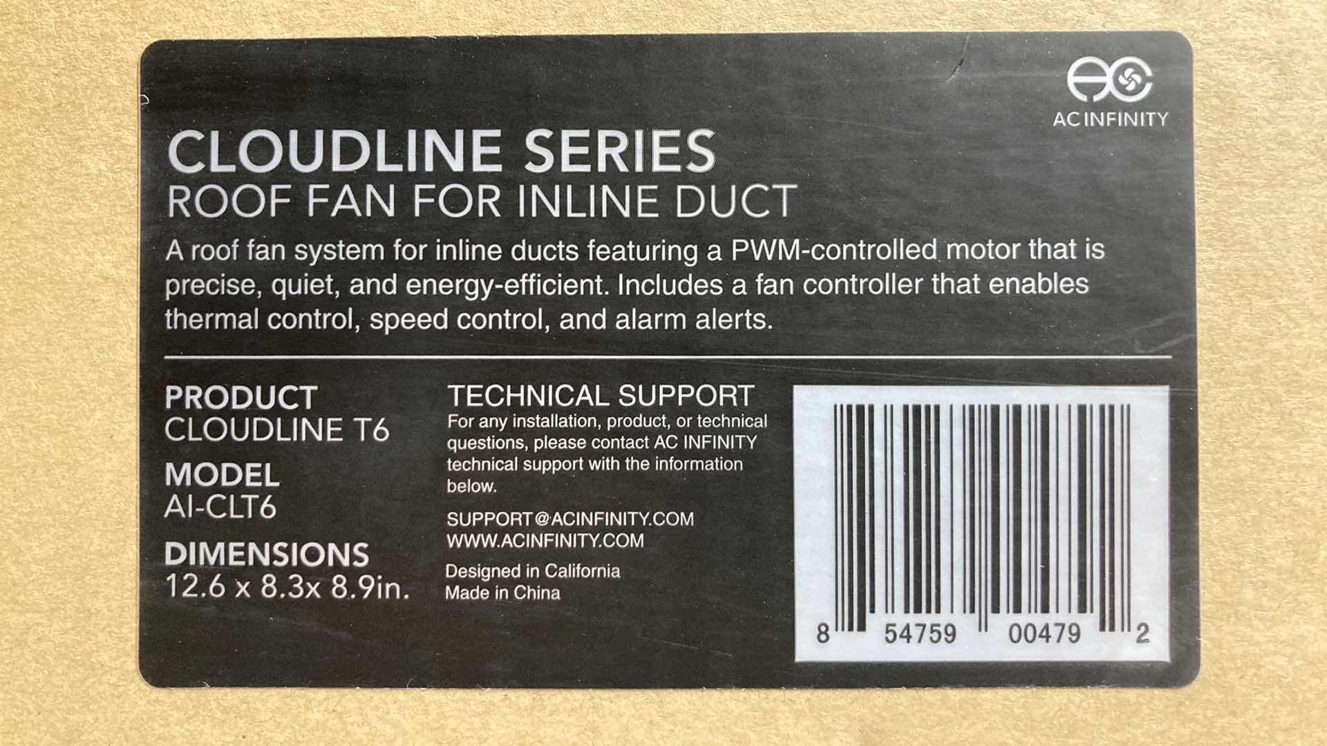 Photo 3 of NEW AC INFINITY CLOUDLINE T6 SERIES ROOF FAN FOR INLINE DUCT MODEL AI-CLT6