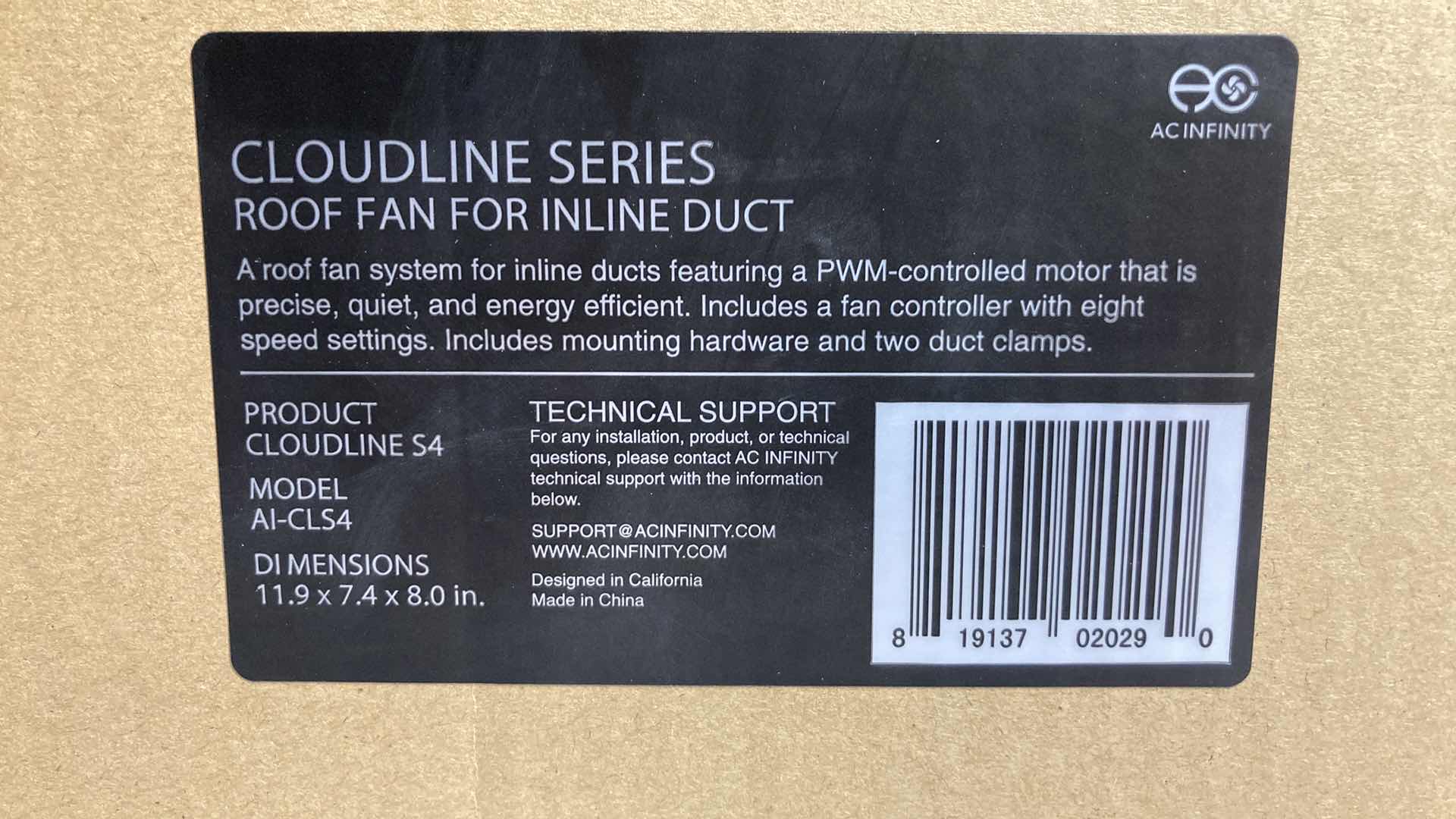 Photo 3 of NEW AC INFINITY CLOUDLINE S4 SERIES ROOF FAN FOR INLINE DUCT MODEL AL-CLS4