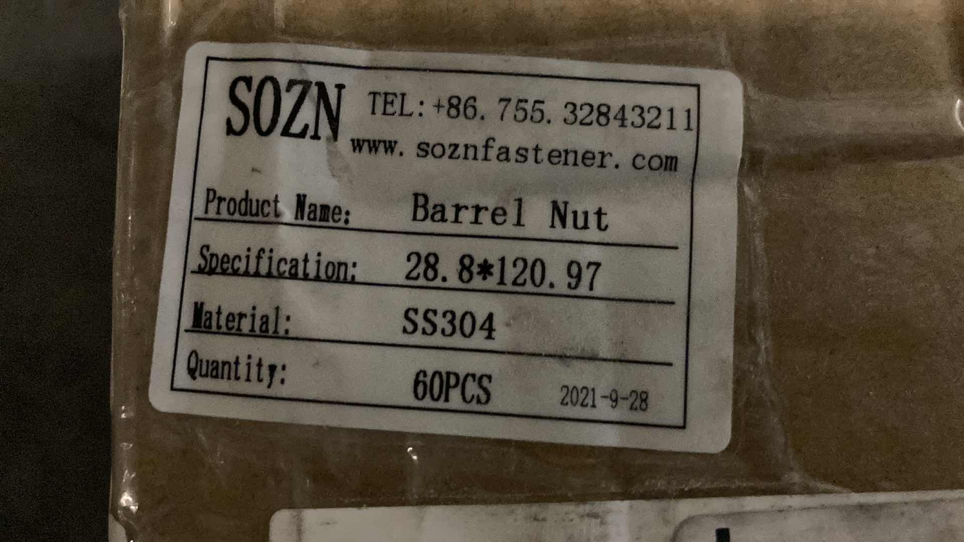 Photo 5 of NEW SOZN FASTENER STAINLESS STEEL BARREL NUTS (60PCS) 28.8mm X 120.97mm
