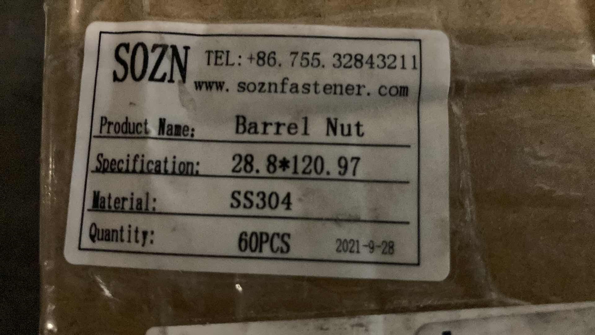 Photo 5 of NEW SOZN FASTENER STAINLESS STEEL BARREL NUTS (60PCS) 28.8mm X 120.97mm